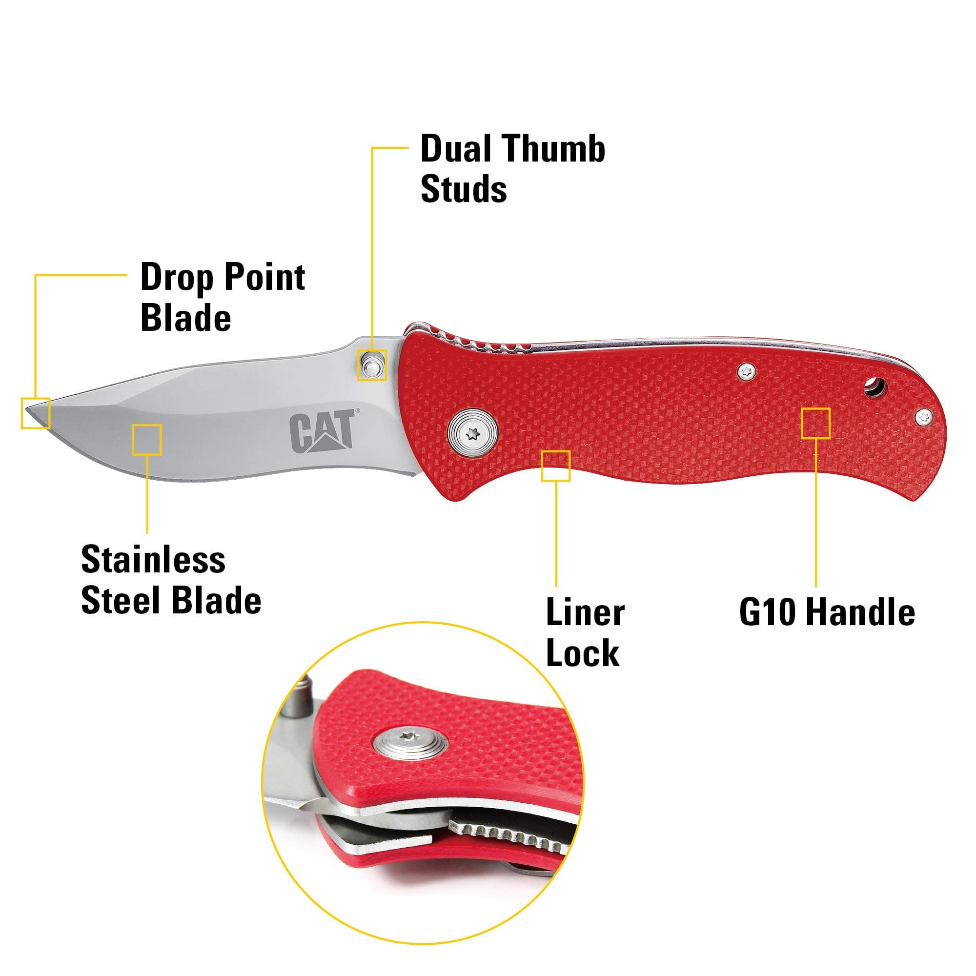 Cat 7-1/2 Inch Drop-Point Folding Knife, 3 Inch Blade, Pocket Clip, Hunting, Fis - Thumbnail 2