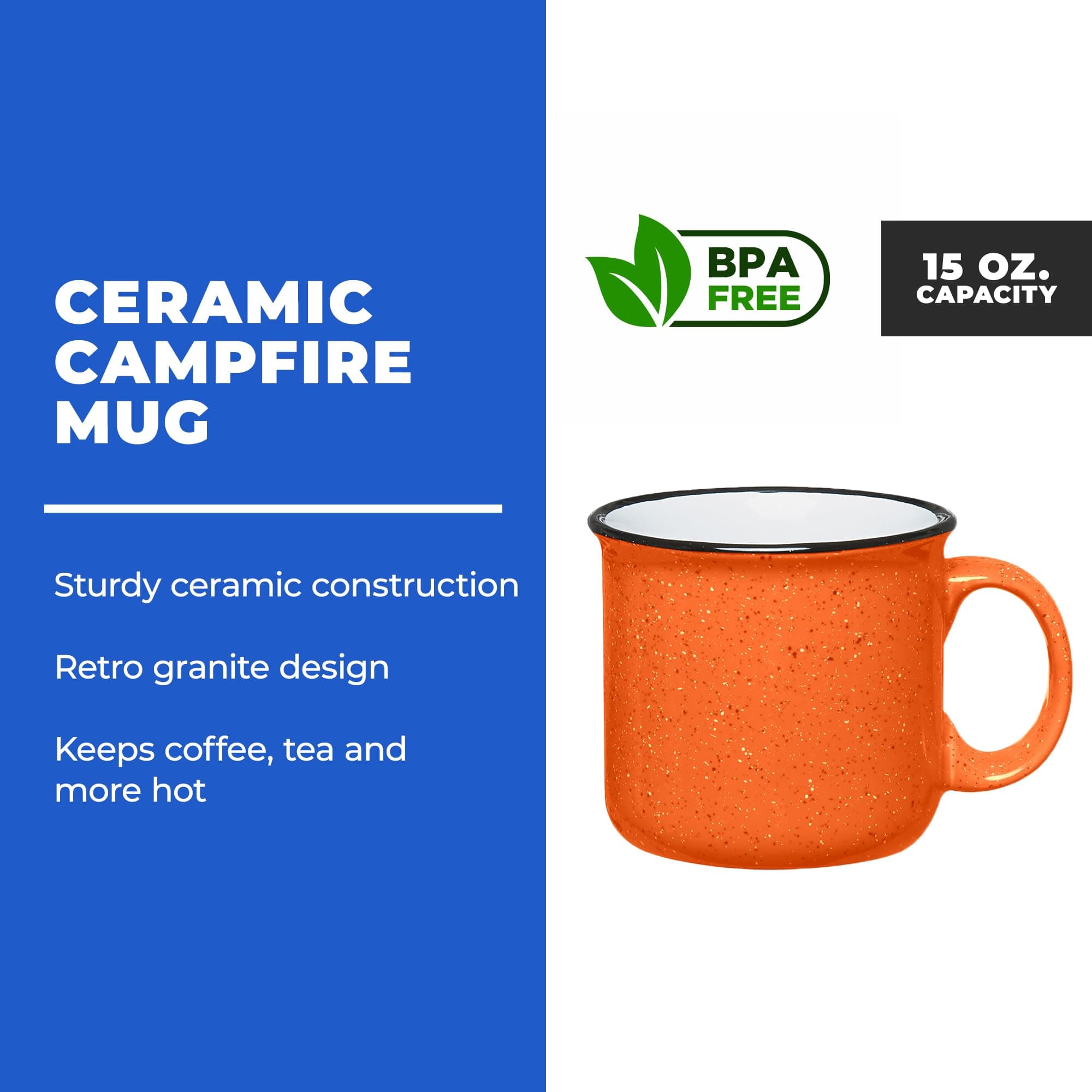 Gifts by Design Set of 8 Ceramic Campfire Mugs – 15 Oz, Orange – Coffee & Tea Cu - Thumbnail 2