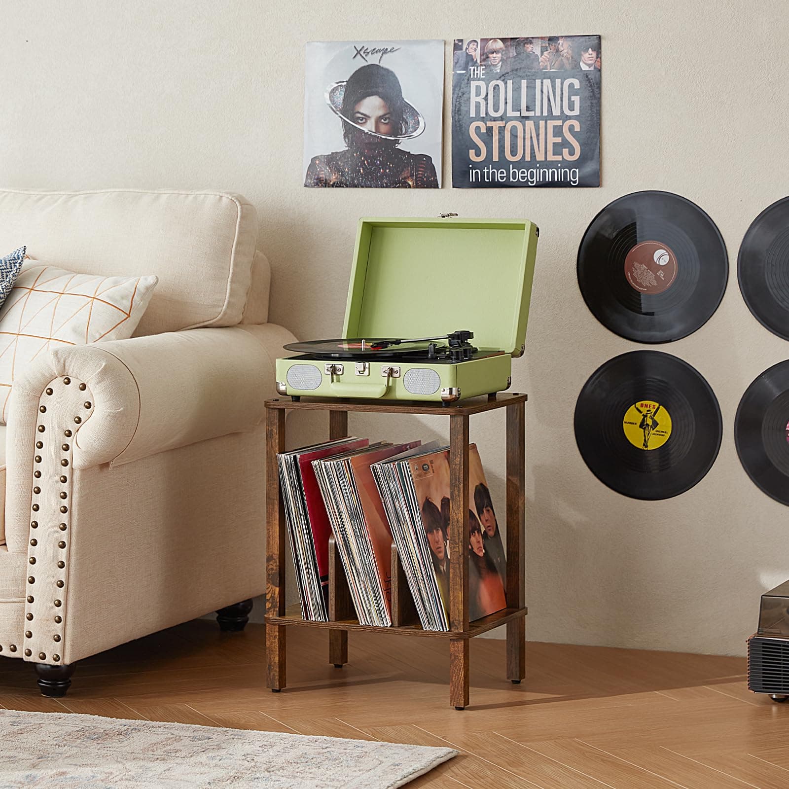 LELELINKY 2-Tier Record Player Stand with Vinyl Record Storage up to 100 Albums, - Thumbnail 5