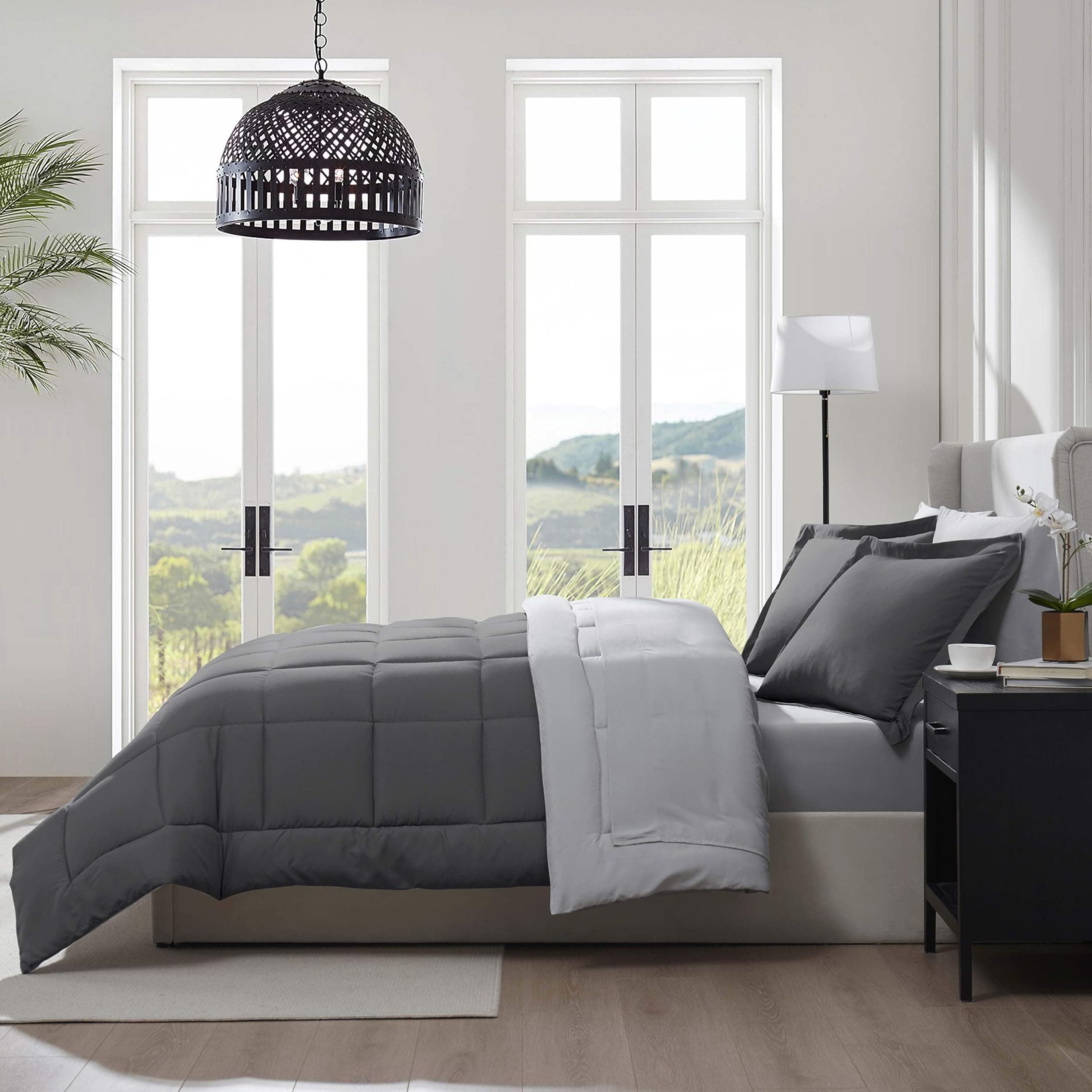 Nestl 7 Piece King Comforter Set – Dark Grey Reversible Bed in a Bag – Complete - Thumbnail 9