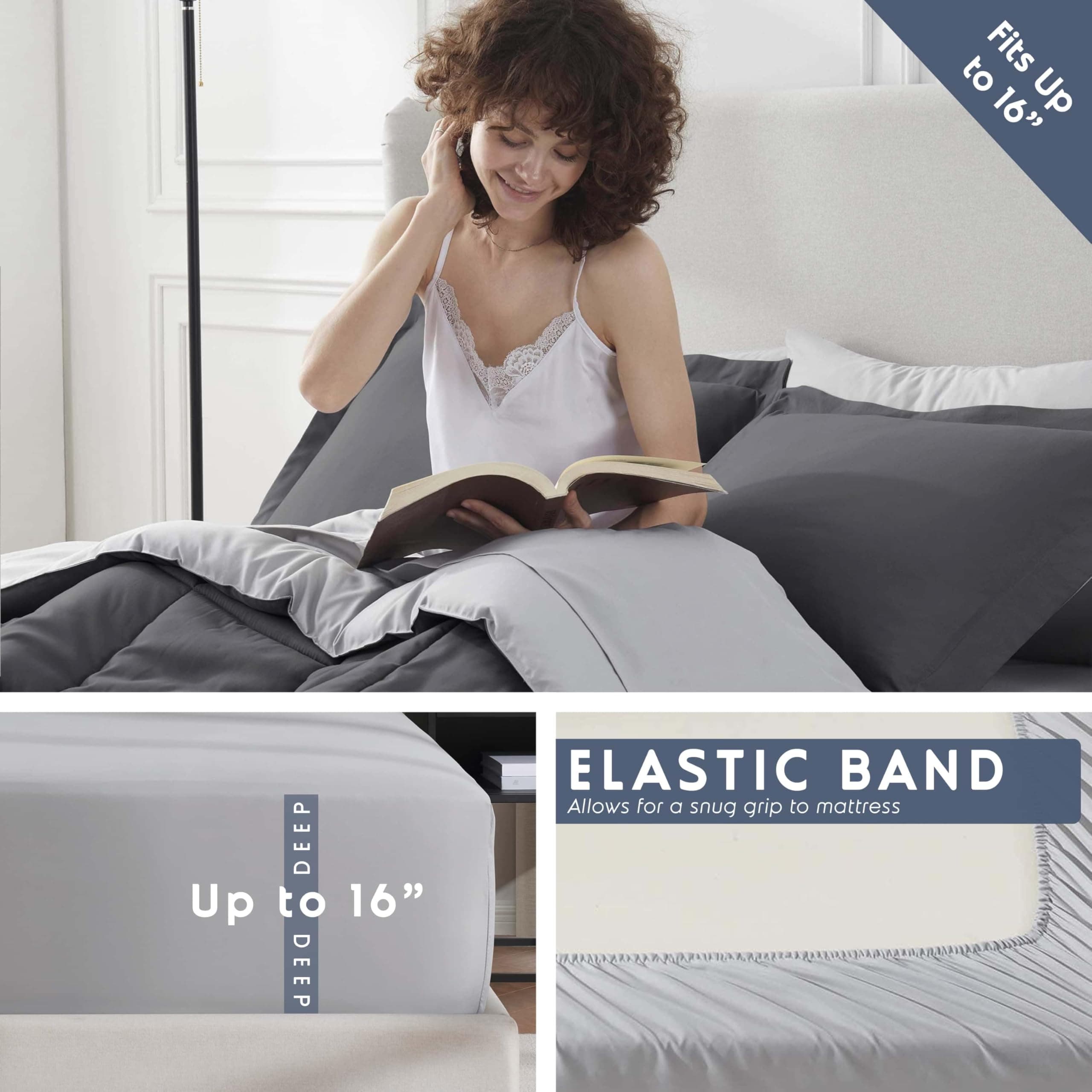 Nestl 7 Piece King Comforter Set – Dark Grey Reversible Bed in a Bag – Complete - Thumbnail 5