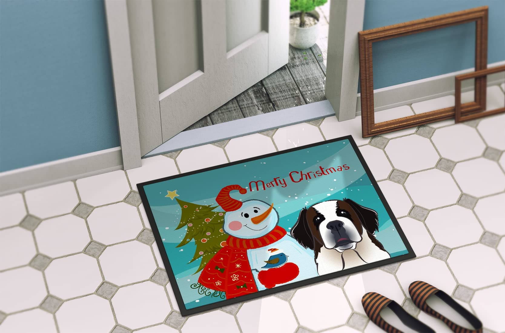 Caroline's Treasures BB1866MAT Snowman with Saint Bernard Doormat 18x27 Front Do - Thumbnail 4