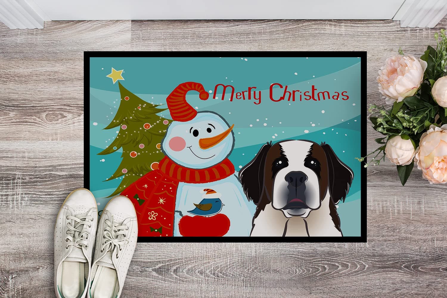 Caroline's Treasures BB1866MAT Snowman with Saint Bernard Doormat 18x27 Front Do - Thumbnail 2