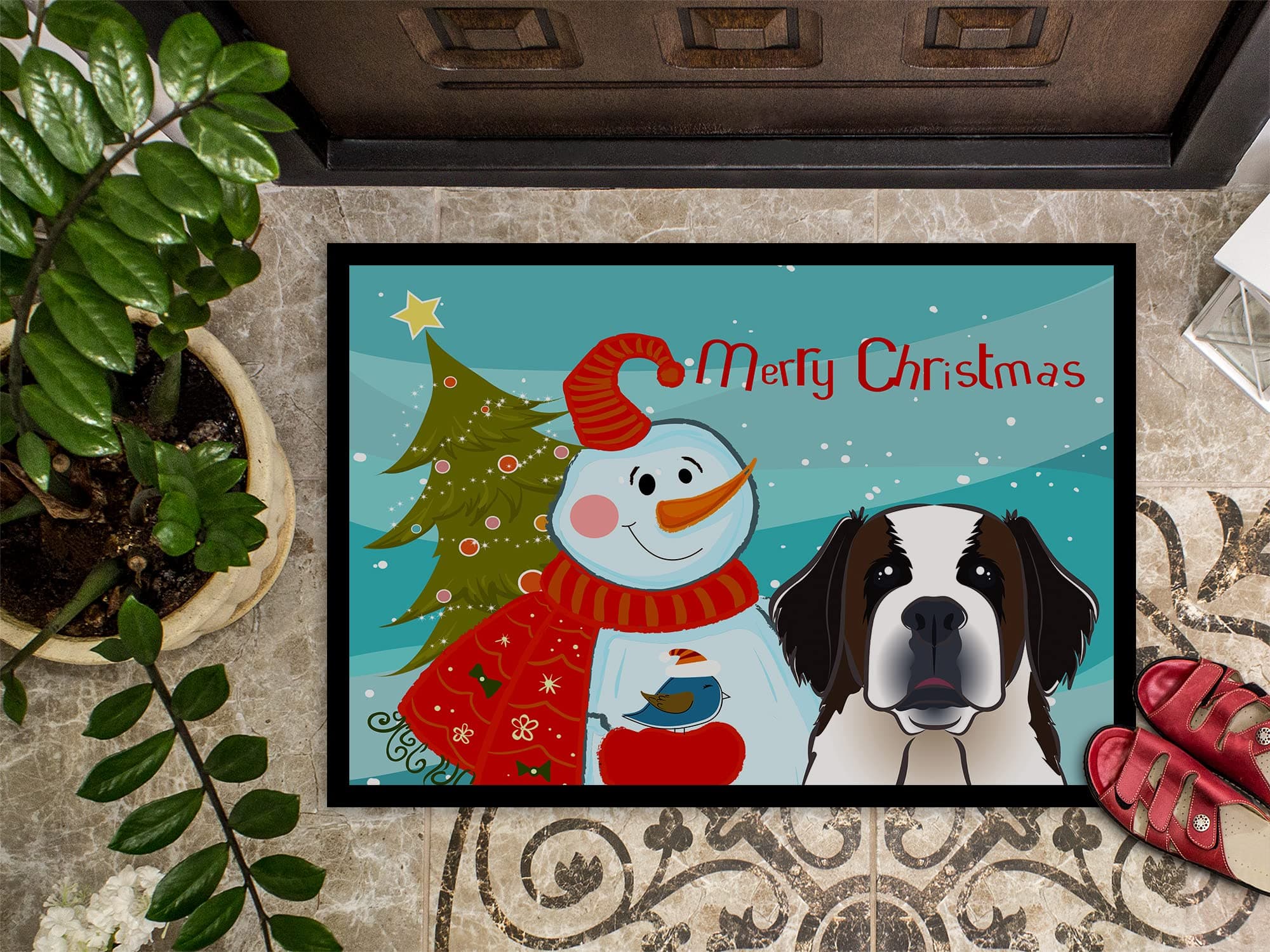 Caroline's Treasures BB1866MAT Snowman with Saint Bernard Doormat 18x27 Front Do - Thumbnail 3