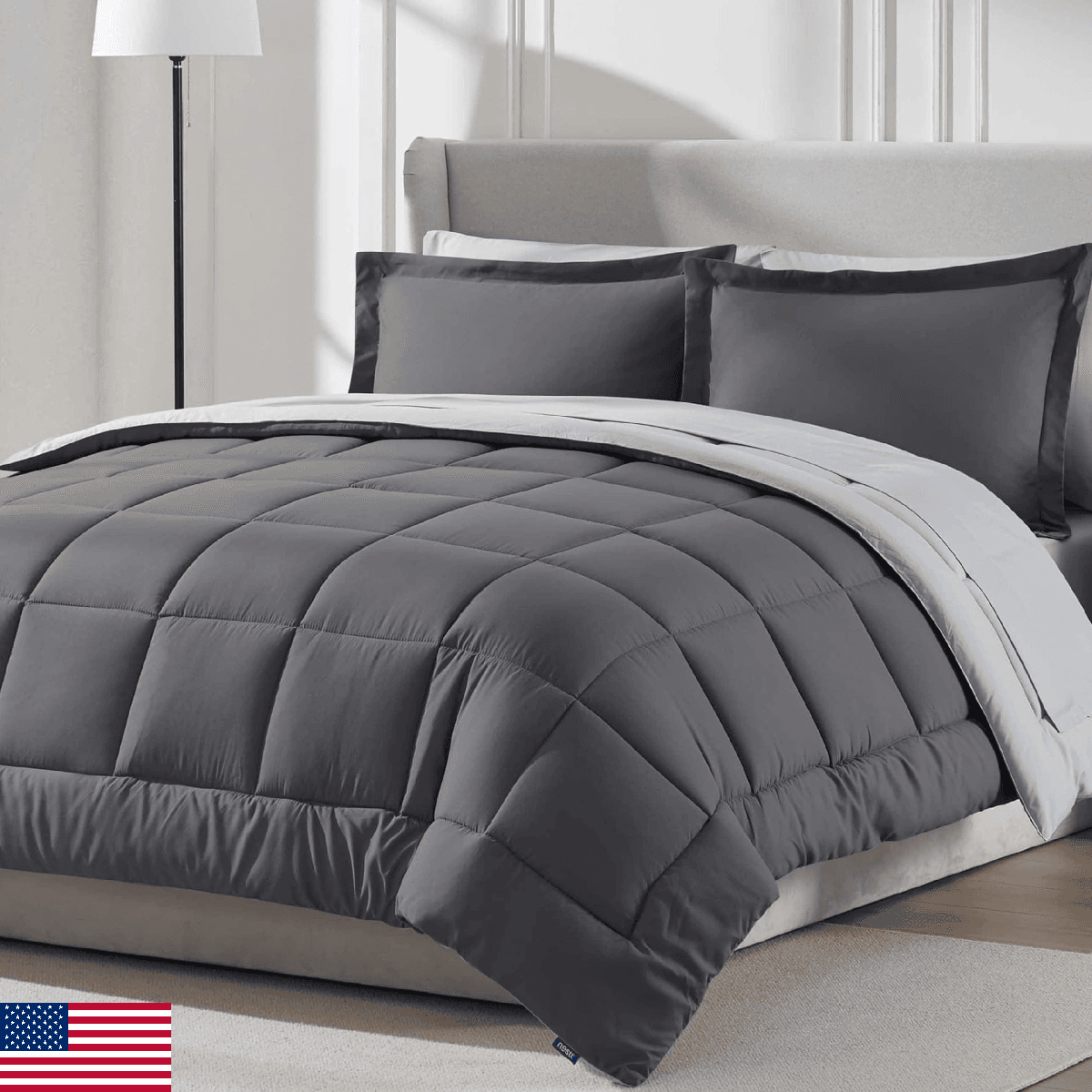 Nestl 7 Piece King Comforter Set – Dark Grey Reversible Bed in a Bag – Complete - Image 1