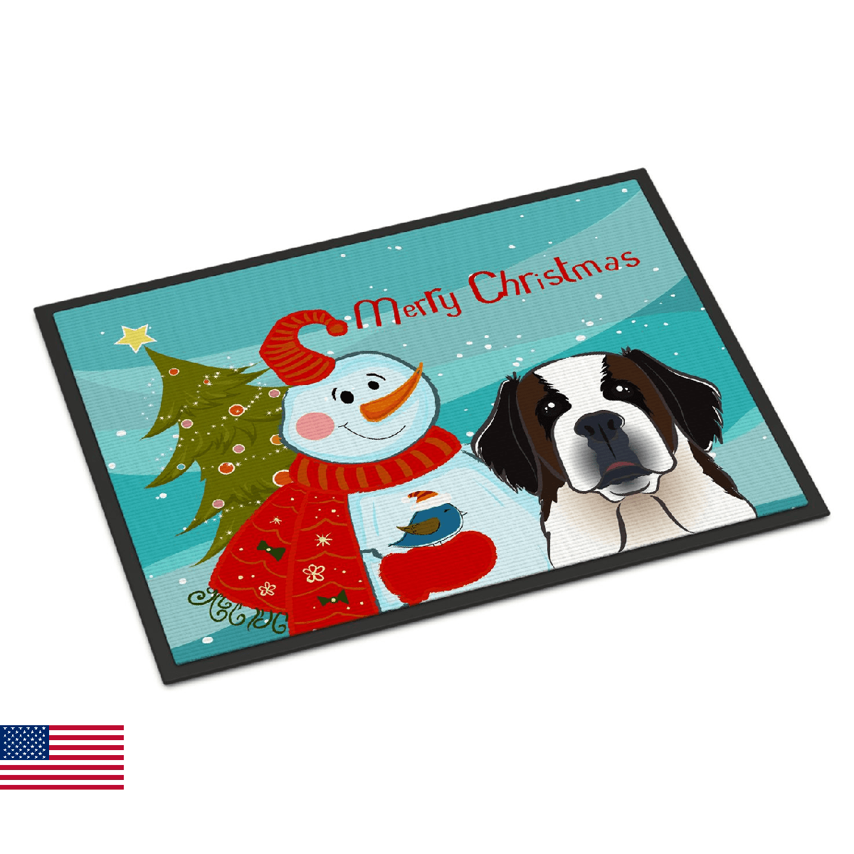 Caroline's Treasures BB1866MAT Snowman with Saint Bernard Doormat 18x27 Front Do - Image 1
