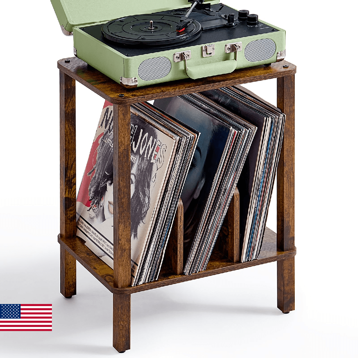 LELELINKY 2-Tier Record Player Stand with Vinyl Record Storage up to 100 Albums, - Image 1