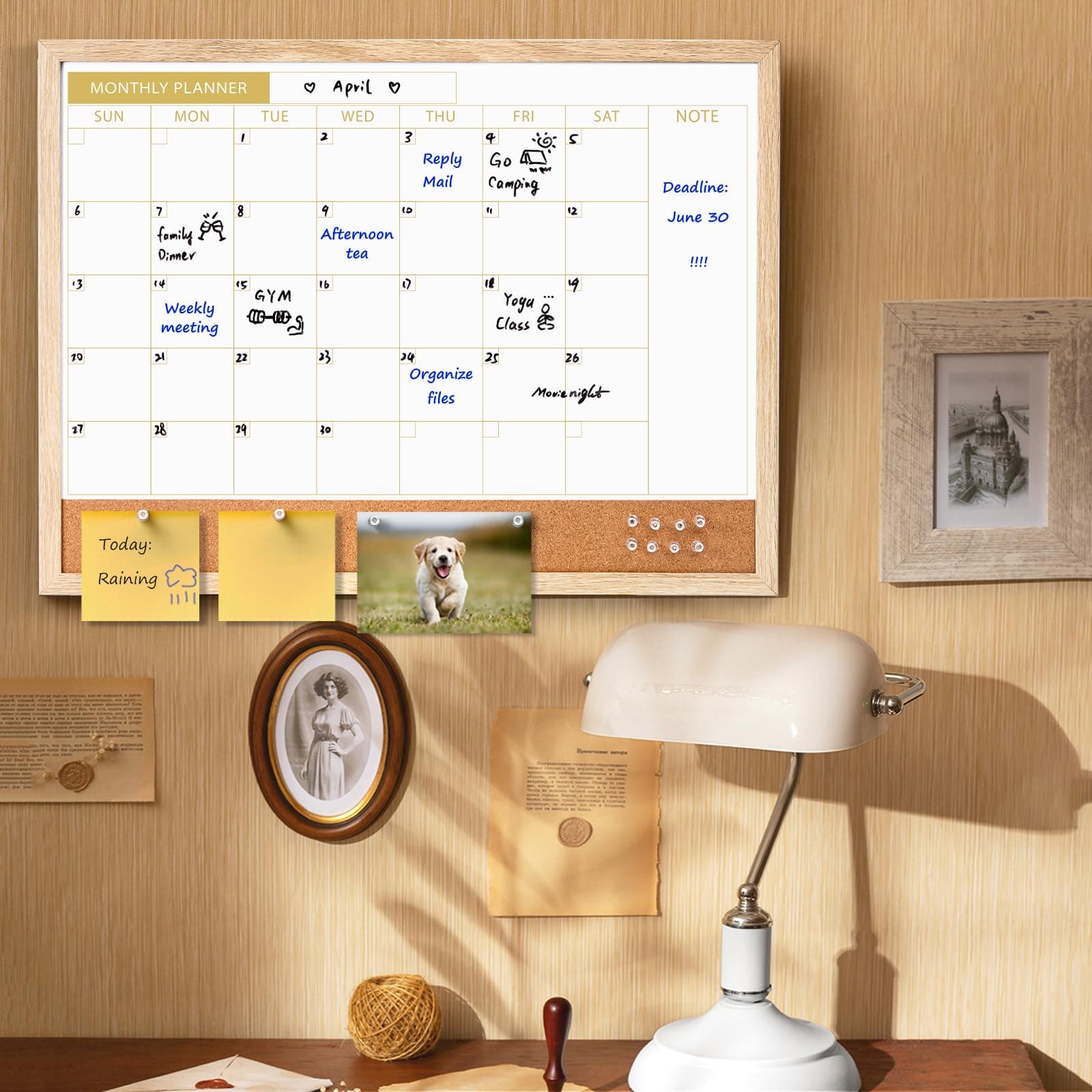 ARCOBIS Calendar Whiteboard with Cork Board 24x18 Wall Mounted Dry Erase Magneti - Thumbnail 6