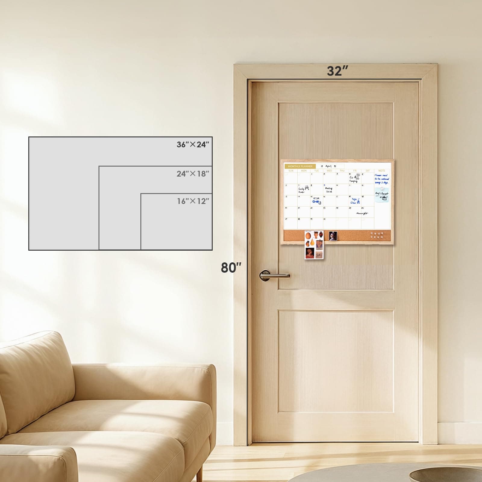 ARCOBIS Calendar Whiteboard with Cork Board 24x18 Wall Mounted Dry Erase Magneti - Thumbnail 8