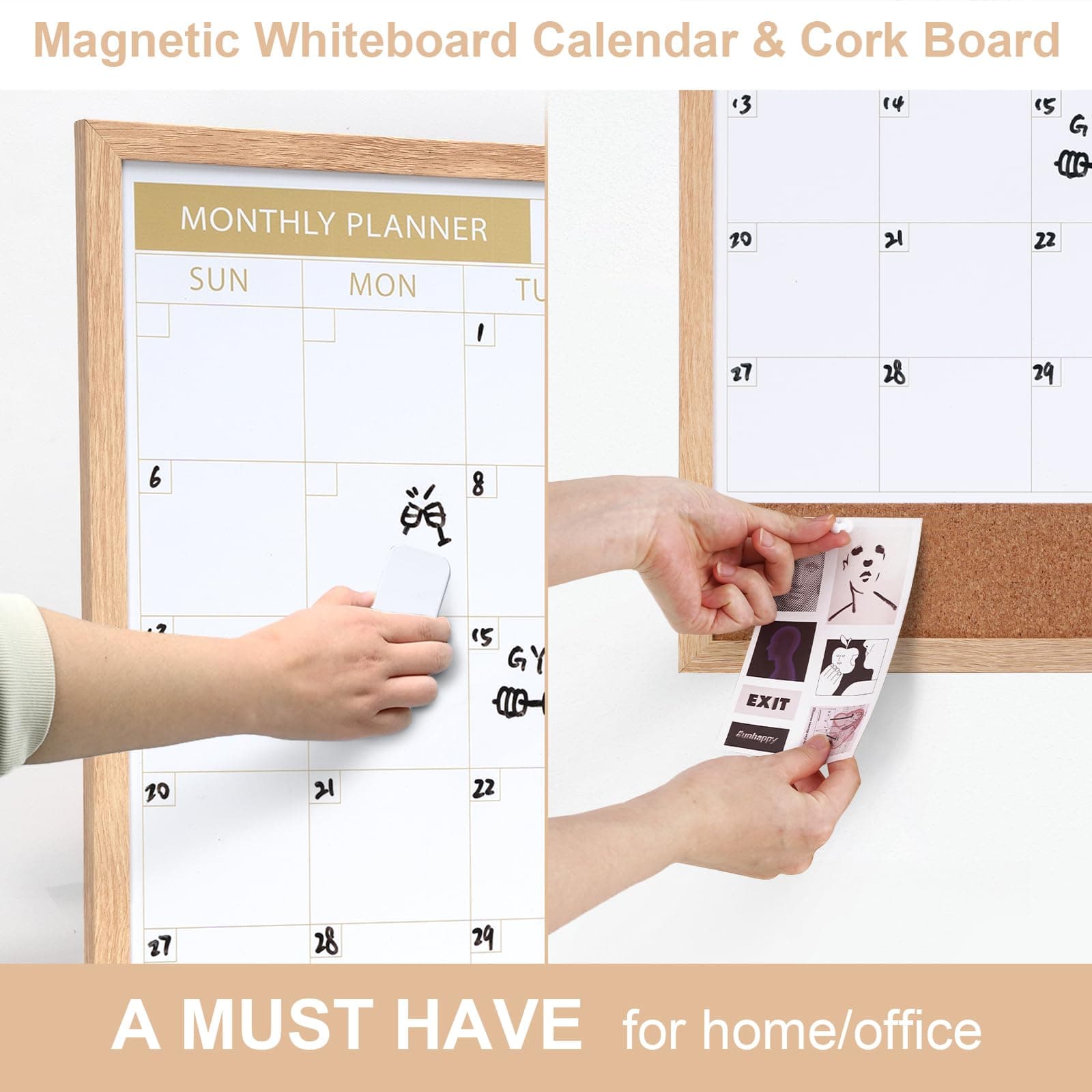 ARCOBIS Calendar Whiteboard with Cork Board 24x18 Wall Mounted Dry Erase Magneti - Thumbnail 3