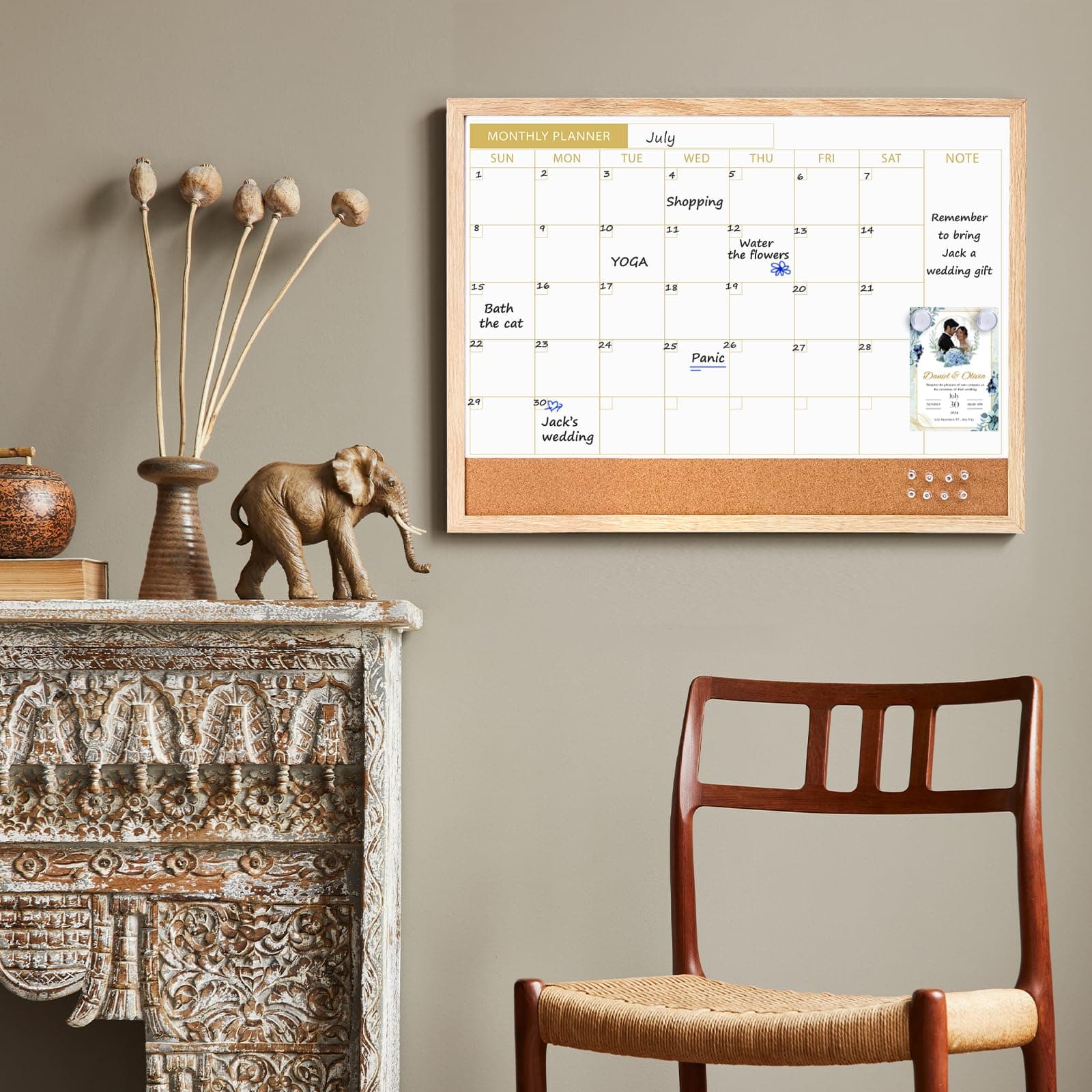 ARCOBIS Calendar Whiteboard with Cork Board 24x18 Wall Mounted Dry Erase Magneti - Thumbnail 7