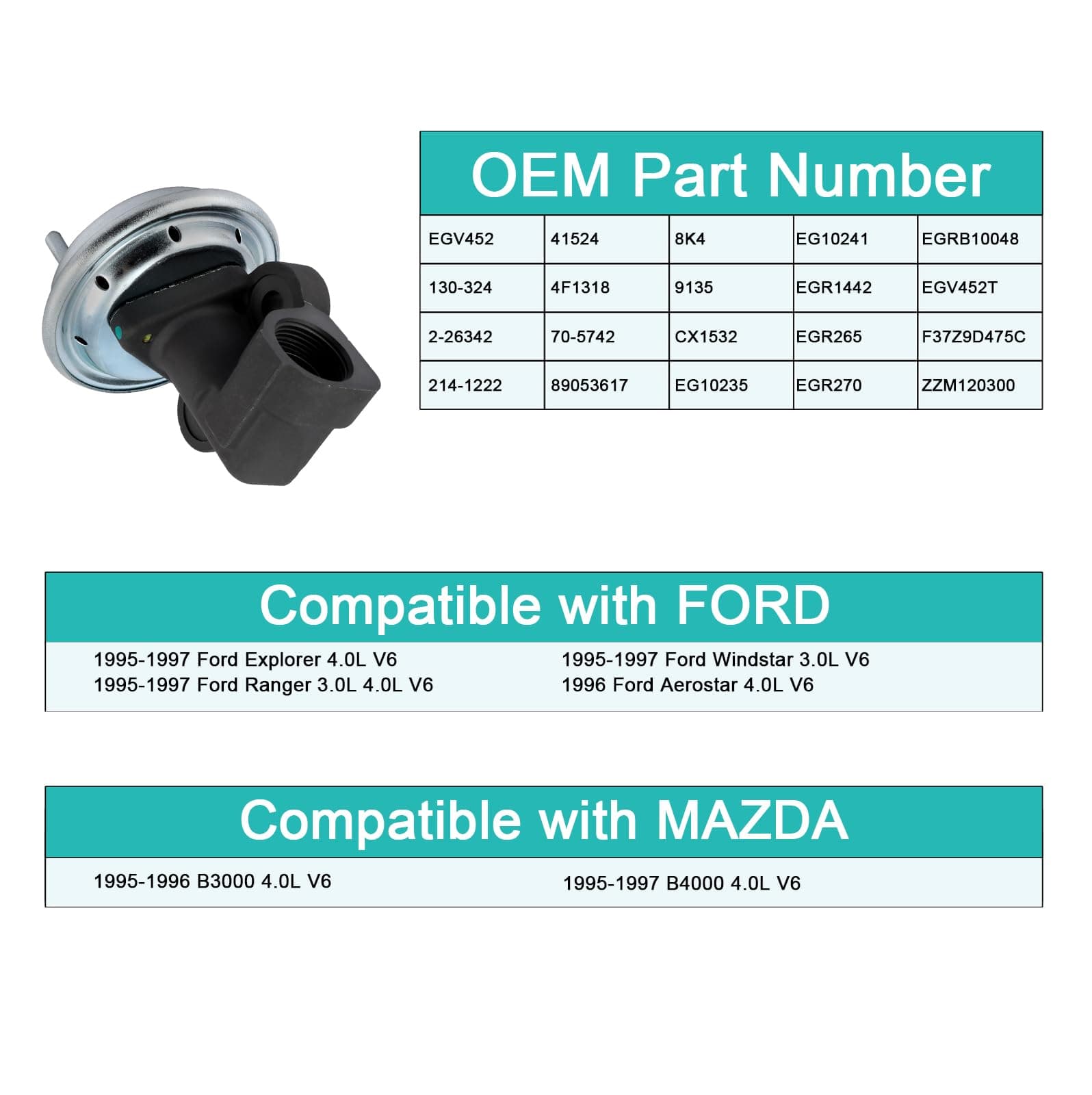 AULINK EGV452 EGR Valve (3.0L 4.0L V6) For Ford Explorer Ranger Windstar 1995-19 - Thumbnail 5