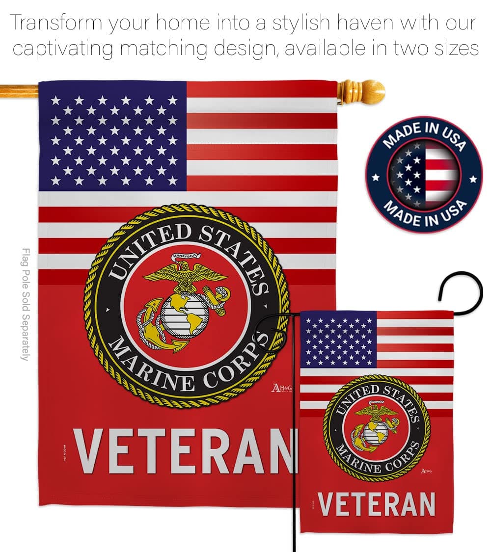 US Marine Corps Veteran Garden Flag - Set with Stand Armed Forces USMC Semper Fi - Thumbnail 4