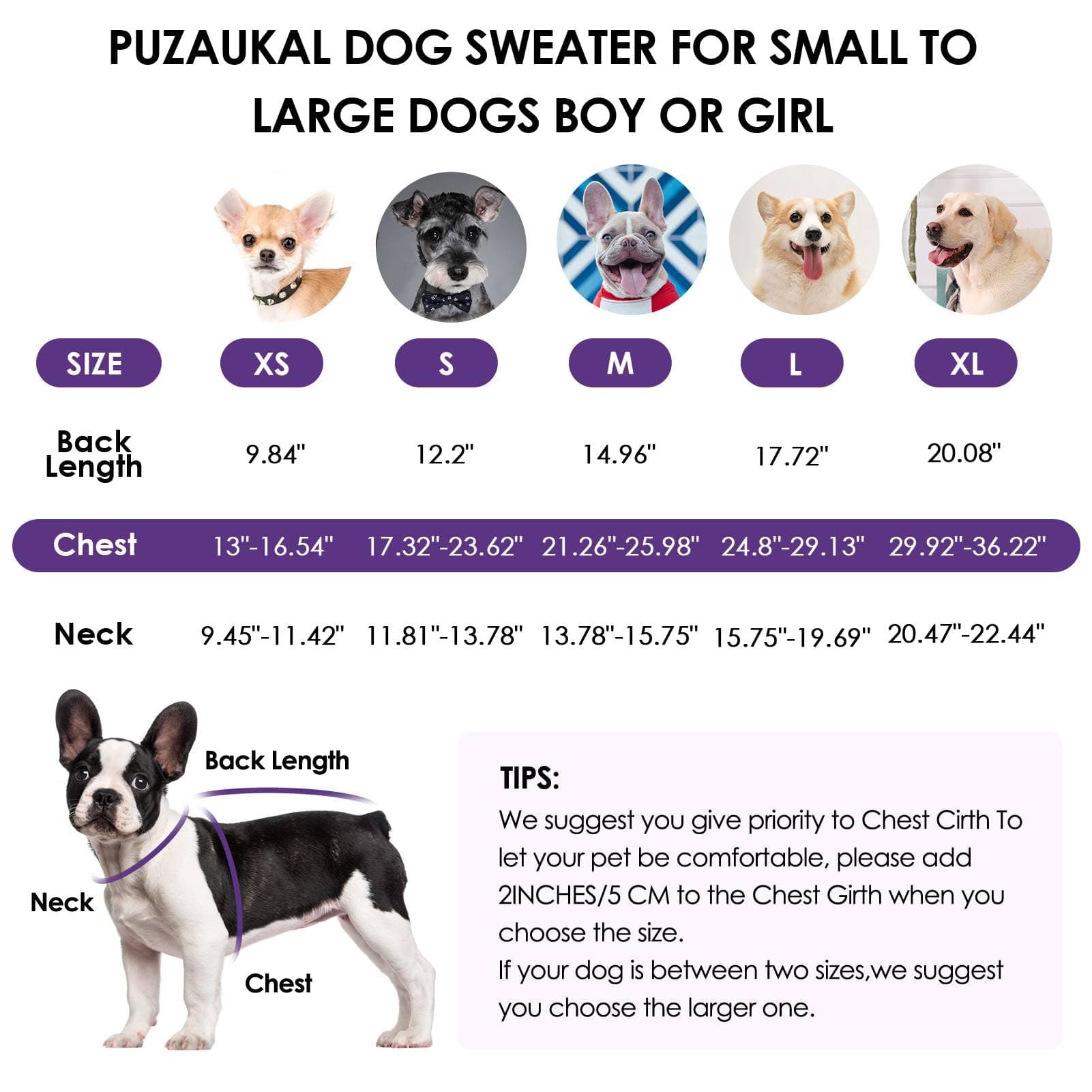 PUZAUKAL Dog Sweater,Adjustable Dog Sweaters for Small, Medium and Large Dogs Bo - Thumbnail 4