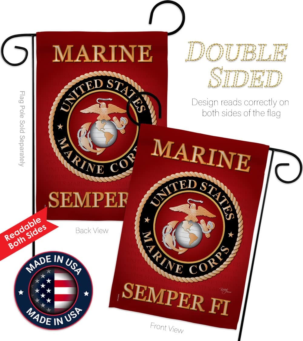 Marine Corps Garden Flag Set with Stand USMC Semper Fi Military Veteran Official - Thumbnail 3