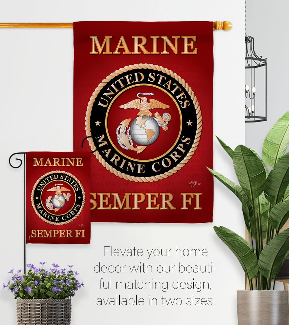 Marine Corps Garden Flag Set with Stand USMC Semper Fi Military Veteran Official - Thumbnail 8