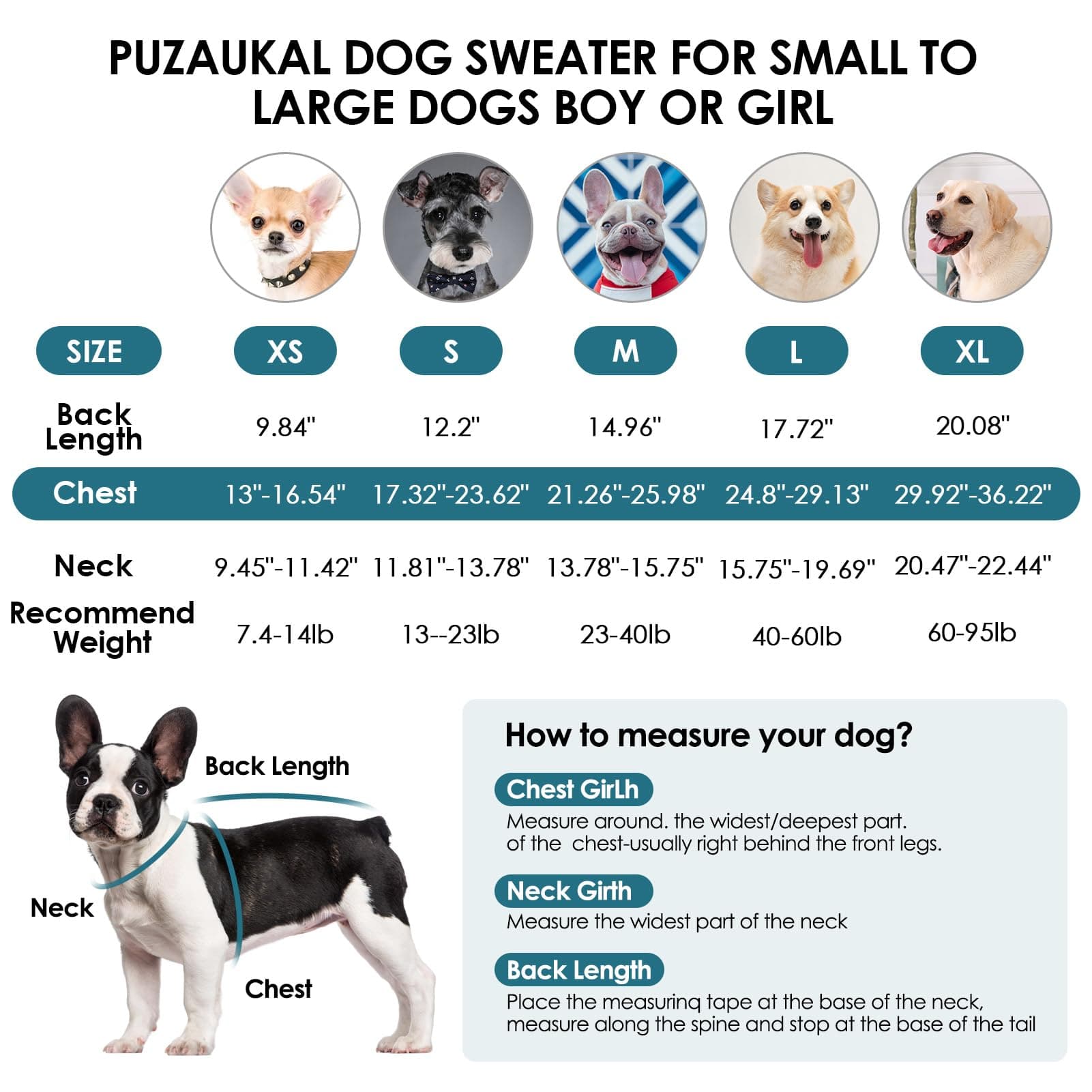 PUZAUKAL Dog Sweater,Adjustable Dog Sweaters for Small, Medium and Large Dogs Bo - Thumbnail 4