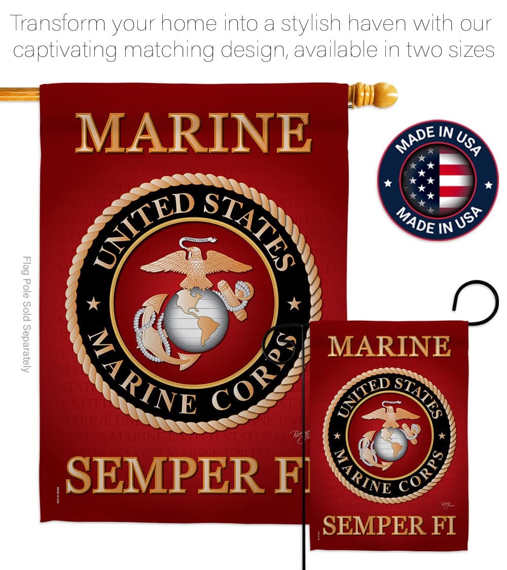 Marine Corps Garden Flag Set with Stand USMC Semper Fi Military Veteran Official - Thumbnail 4