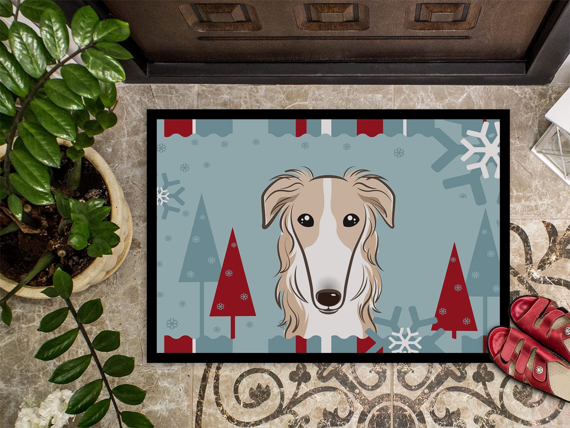 Caroline's Treasures BB1724MAT Winter Holiday Borzoi Doormat 18x27 Front Door Ma - Thumbnail 3