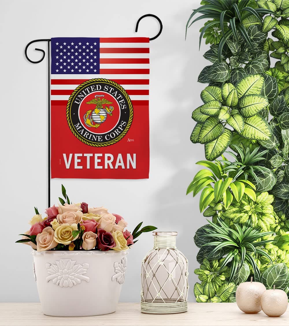 US Marine Corps Veteran Garden Flag - Set with Stand Armed Forces USMC Semper Fi - Thumbnail 9