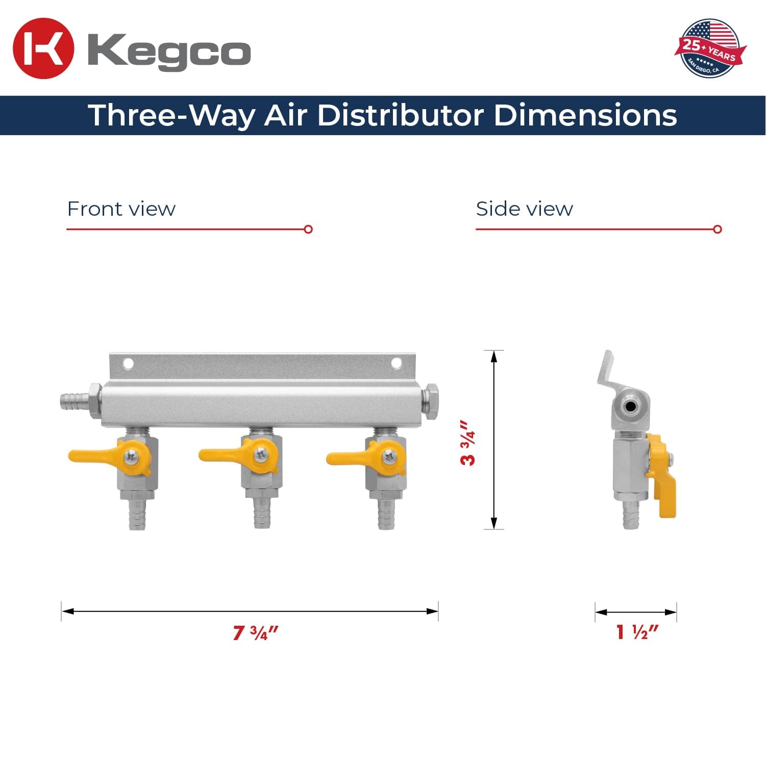 Kegco AD3 Aluminum 3-Way Kegerator Beer Gas Air Distributor - Thumbnail 3