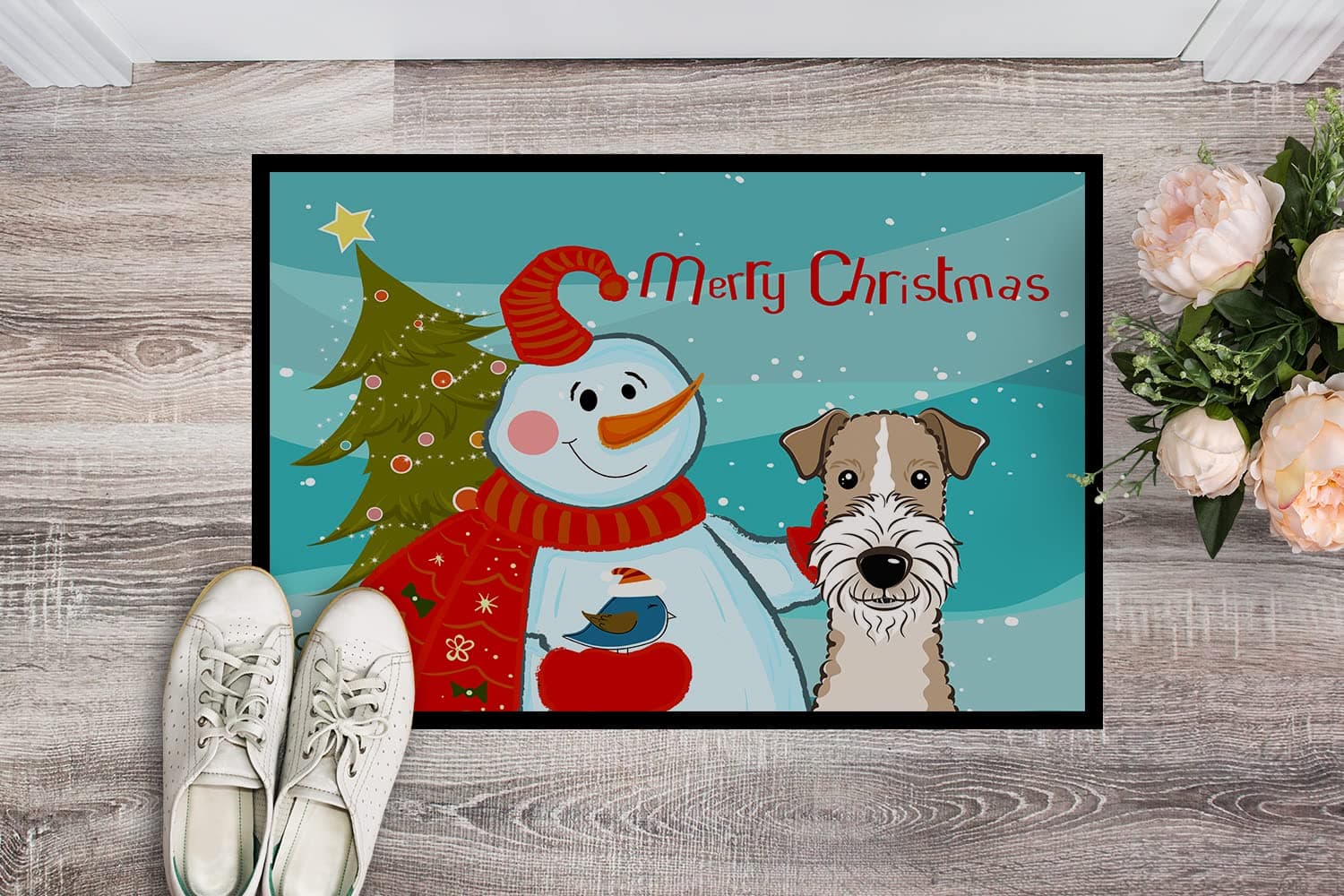 Caroline's Treasures BB1867MAT Snowman with Wire Haired Fox Terrier Doormat 18x2 - Thumbnail 2
