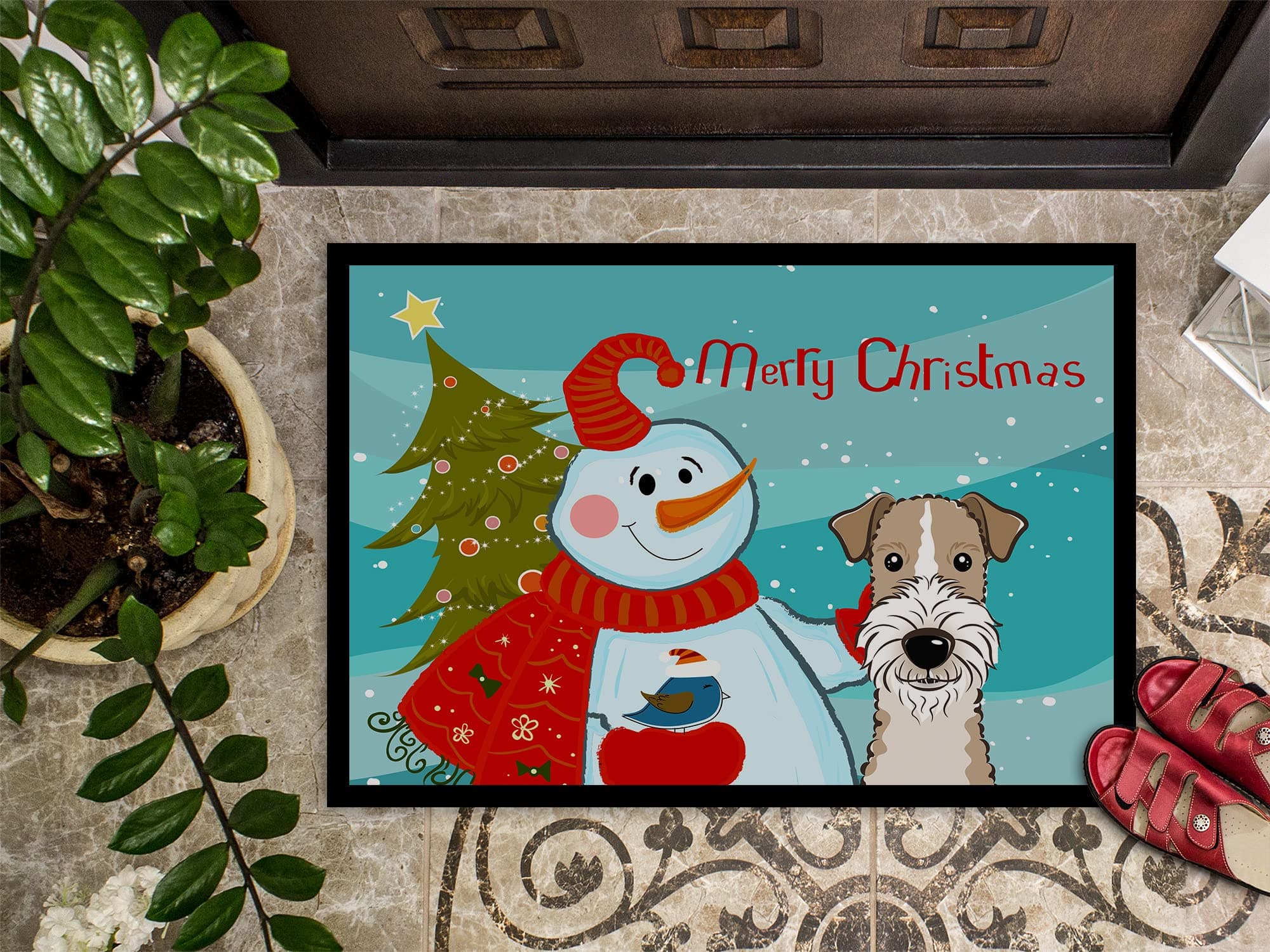 Caroline's Treasures BB1867MAT Snowman with Wire Haired Fox Terrier Doormat 18x2 - Thumbnail 3