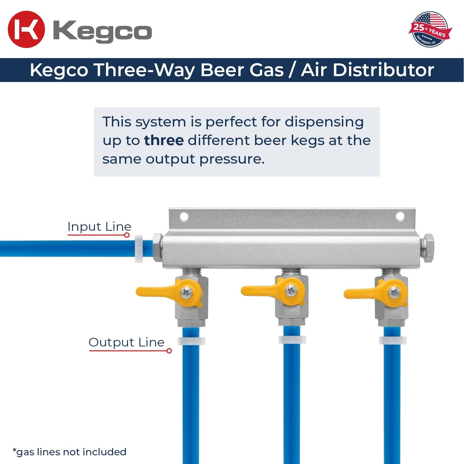 Kegco AD3 Aluminum 3-Way Kegerator Beer Gas Air Distributor - Thumbnail 4