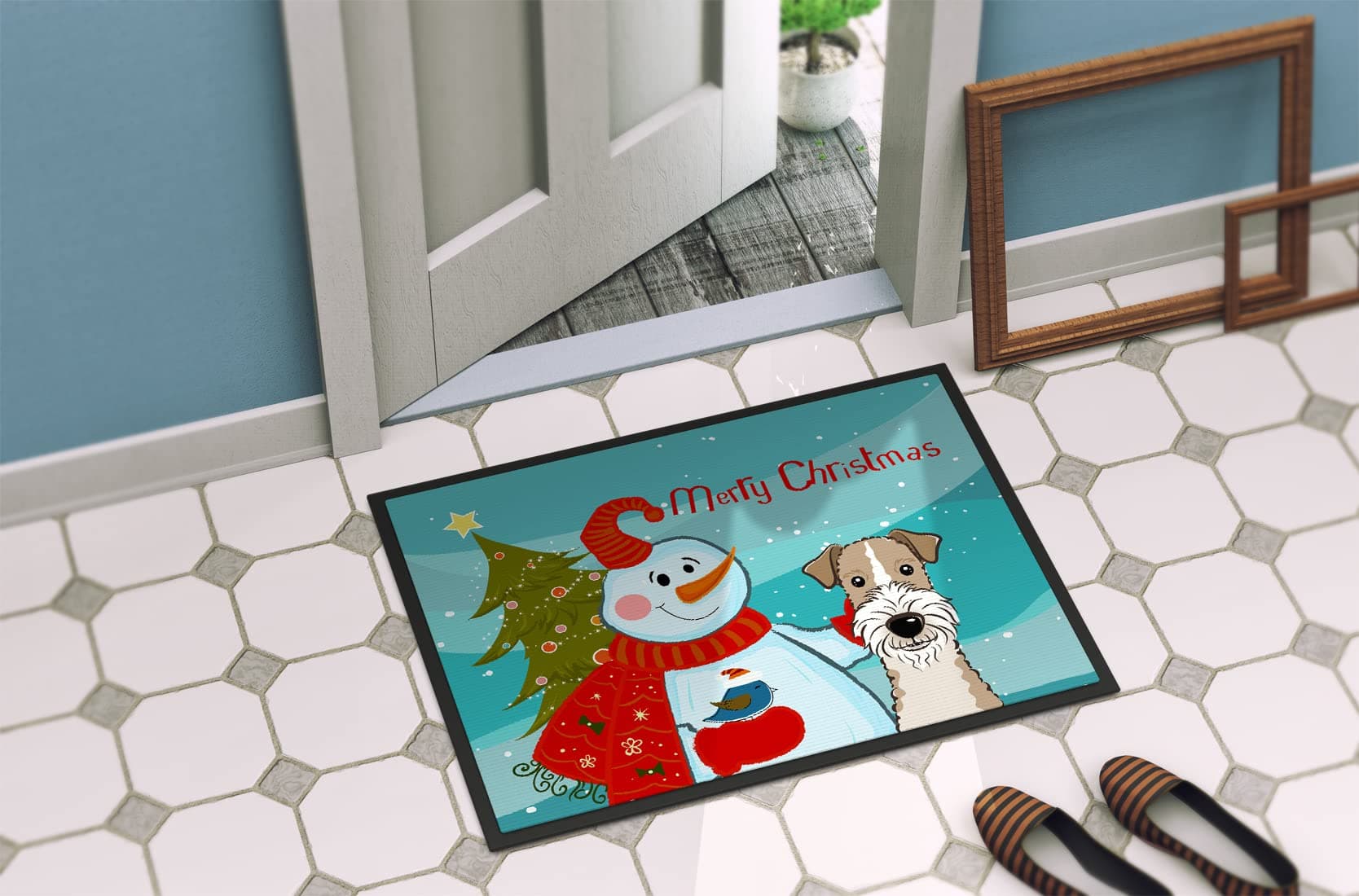 Caroline's Treasures BB1867MAT Snowman with Wire Haired Fox Terrier Doormat 18x2 - Thumbnail 4