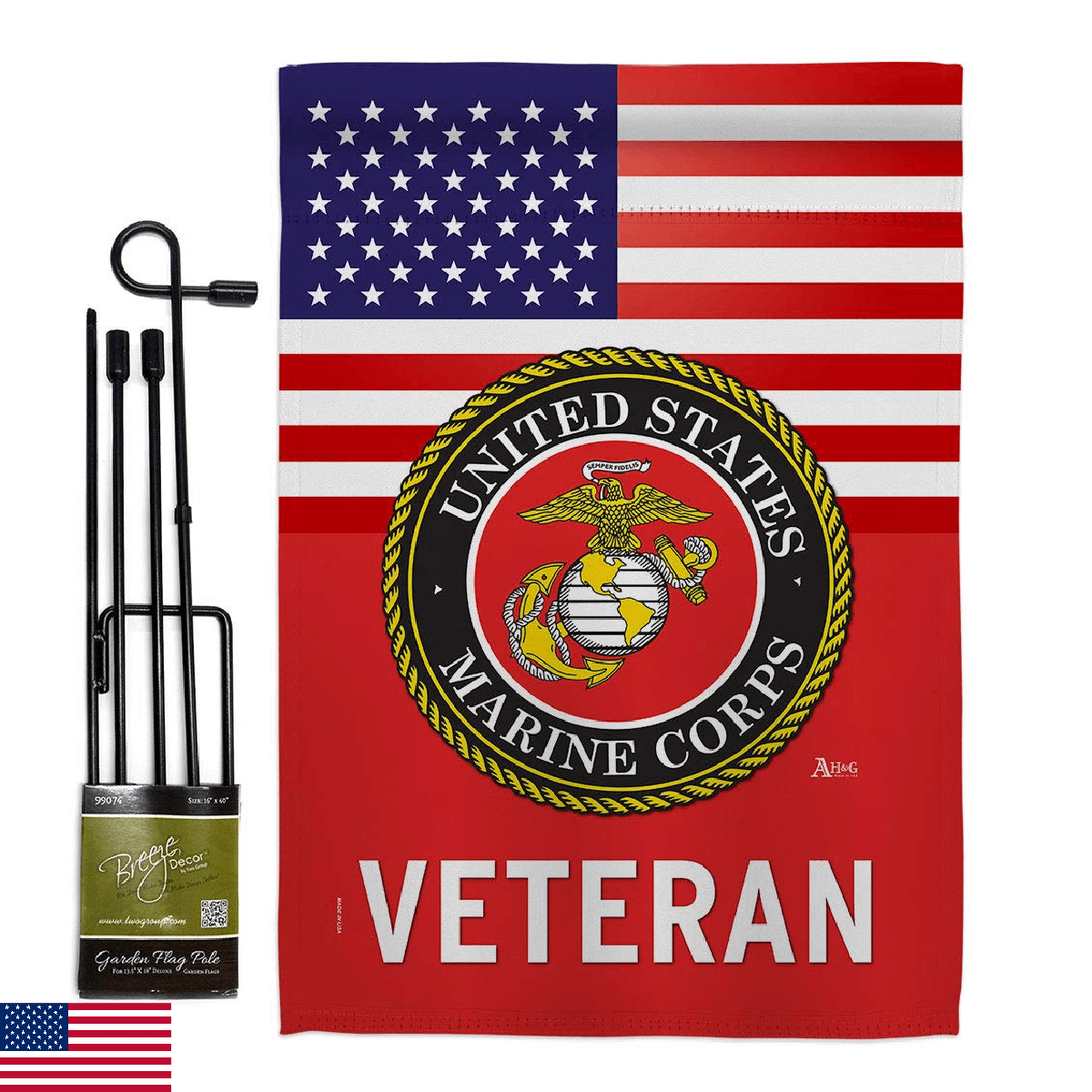 US Marine Corps Veteran Garden Flag - Set with Stand Armed Forces USMC Semper Fi - Image 1
