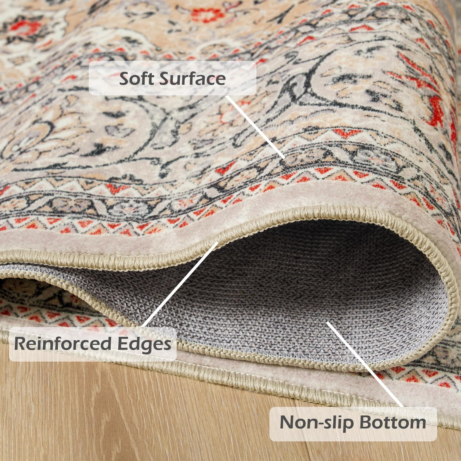 Goideal Washable Rug 5x7 Beige Area Rugs Non Slip Indoor Low Pile Carpet Rubber - Thumbnail 5