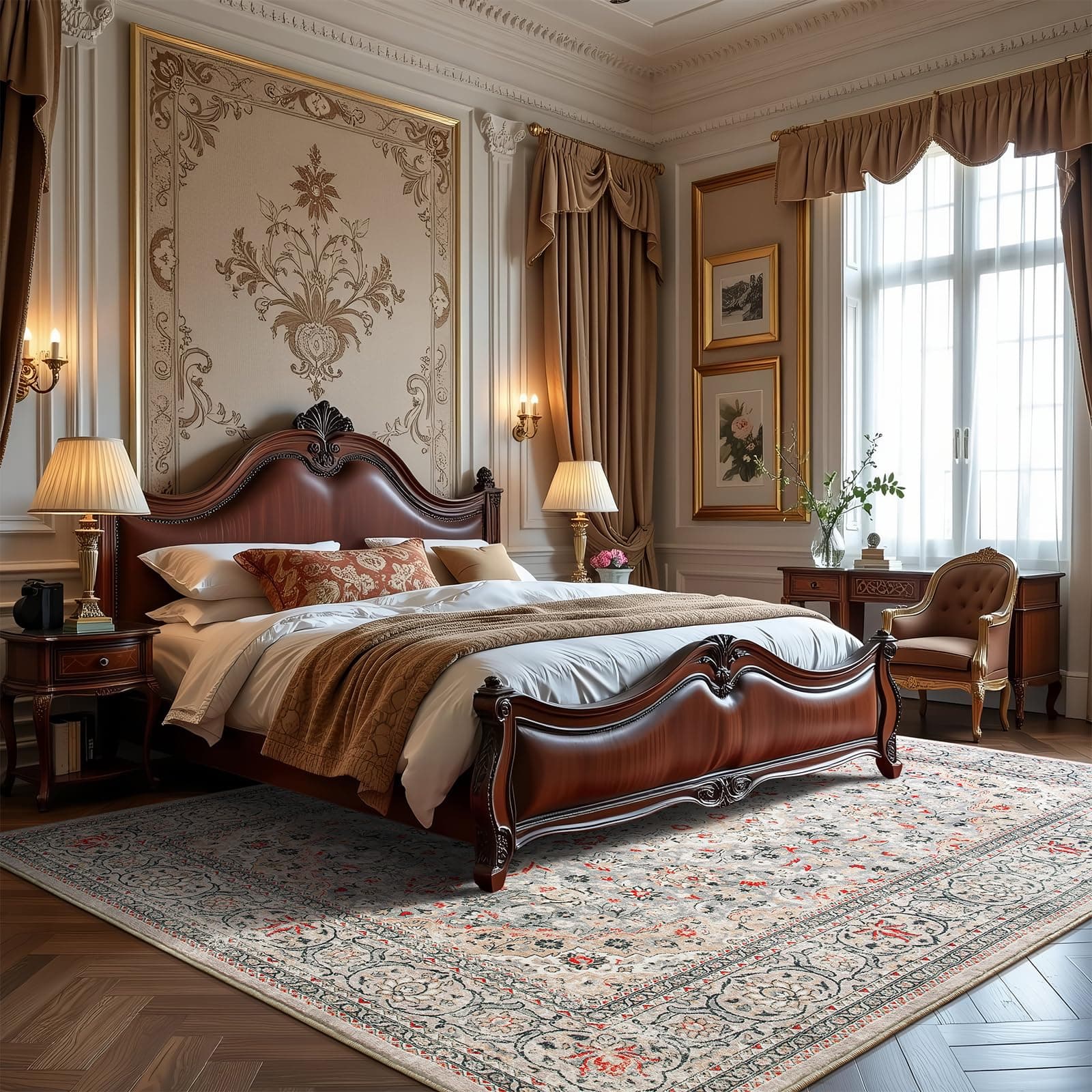 Goideal Washable Rug 5x7 Beige Area Rugs Non Slip Indoor Low Pile Carpet Rubber - Thumbnail 2