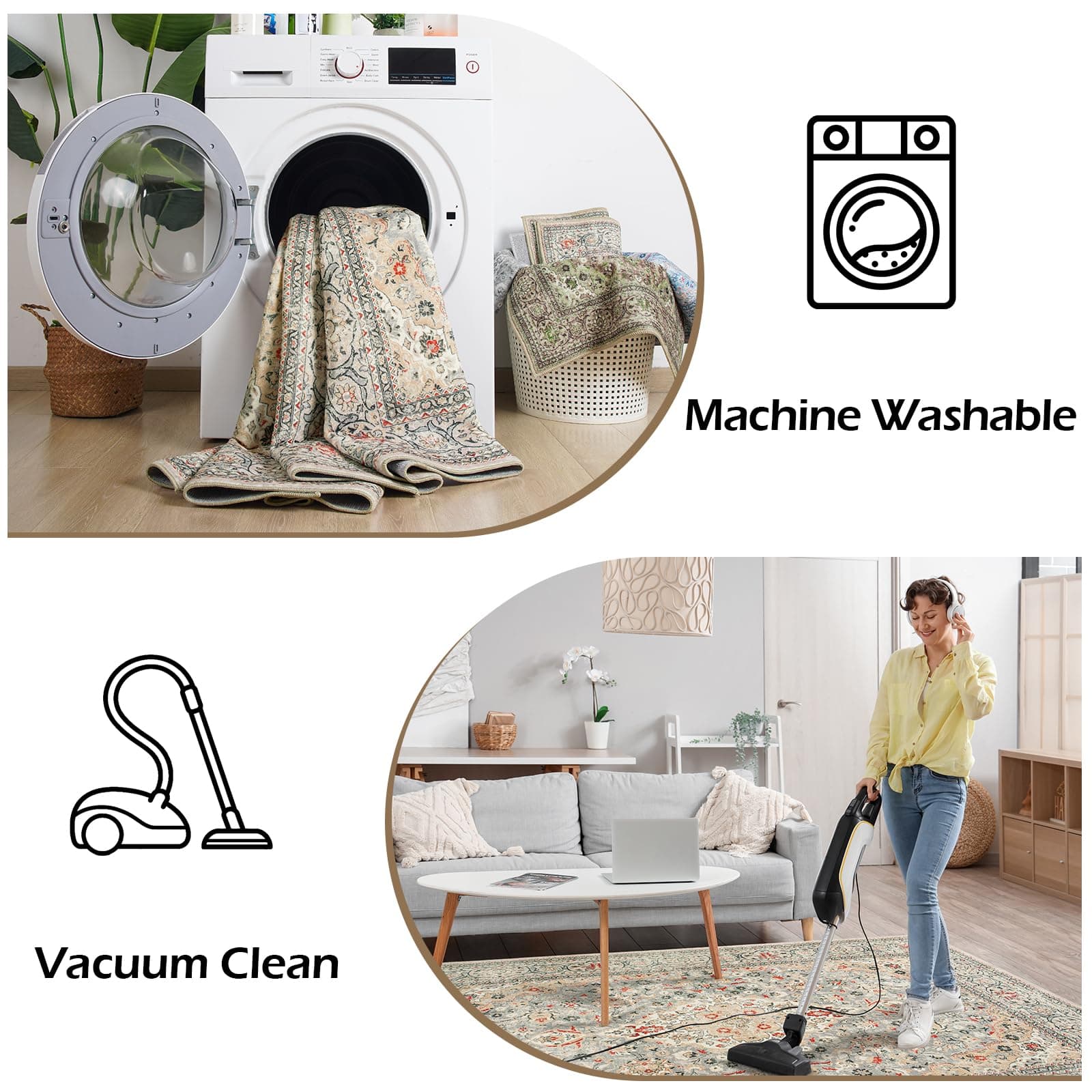 Goideal Washable Rug 5x7 Beige Area Rugs Non Slip Indoor Low Pile Carpet Rubber - Thumbnail 6