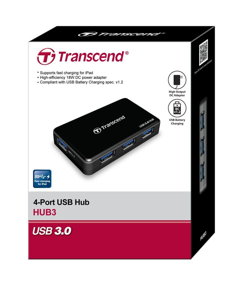 Transcend USB 3.0 4-Port Hub TS-HUB3K, Black - Thumbnail 6