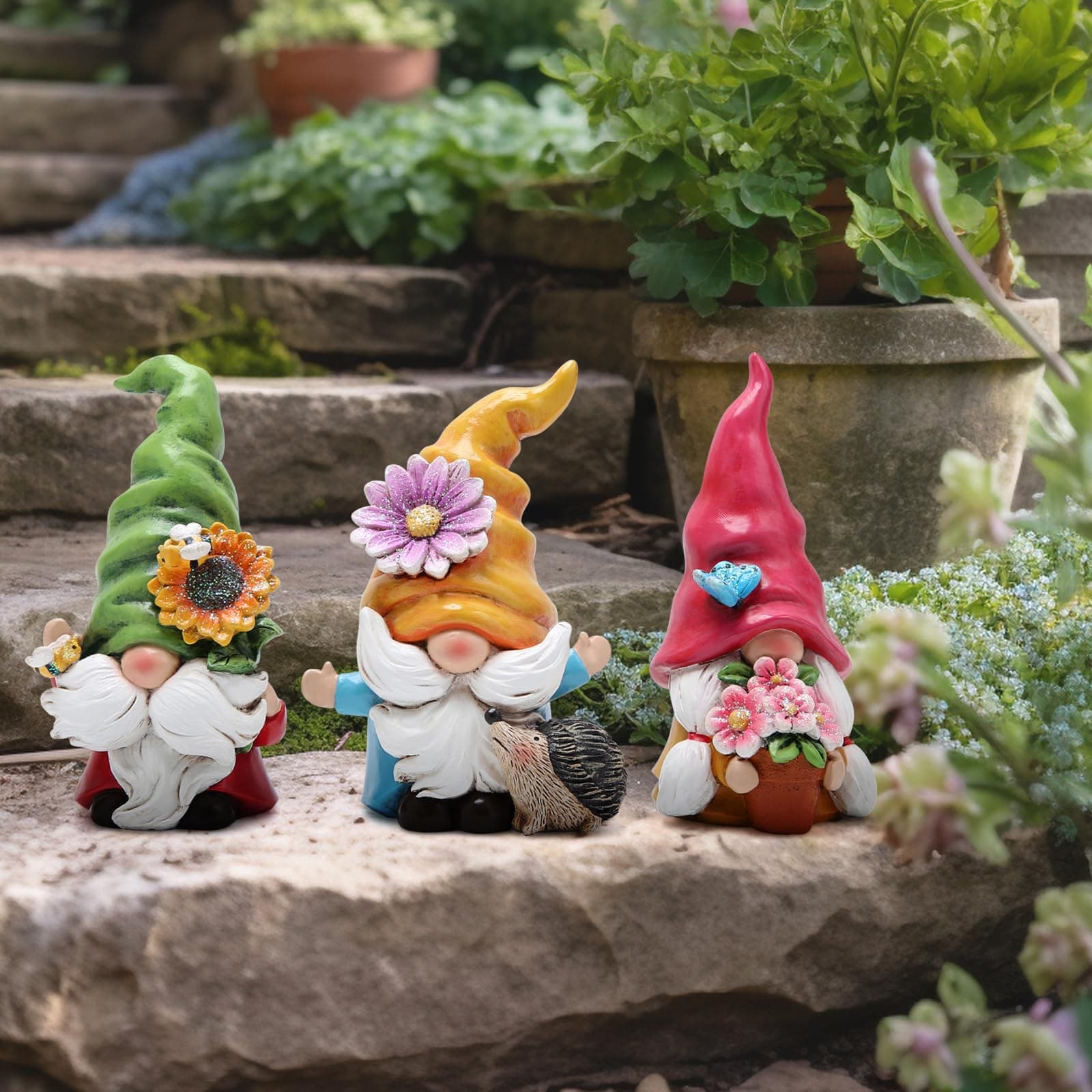 Hodao Set of 3 Spring Gnome Decorations Flower Gnomes Ornaments Decor Summer Out - Thumbnail 4
