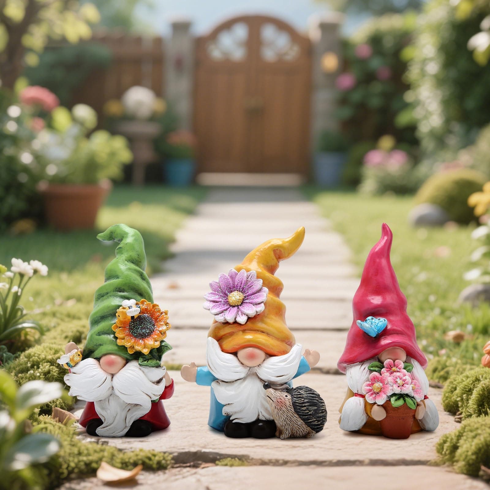 Hodao Set of 3 Spring Gnome Decorations Flower Gnomes Ornaments Decor Summer Out - Thumbnail 6