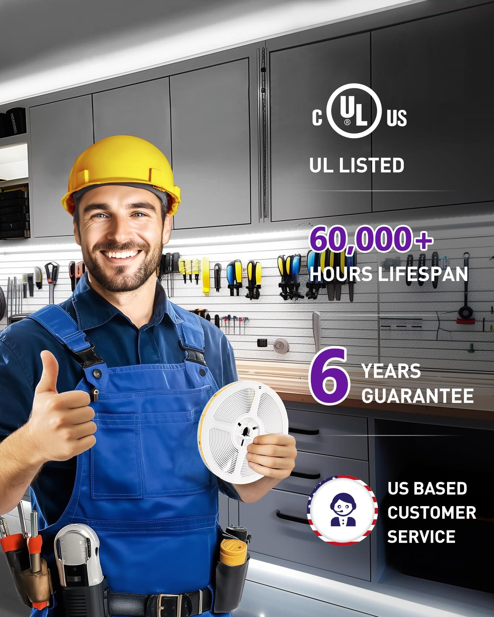 HitLights White COB LED Strip Lights 5000K 16.4ft 12V Tape Light 2640 LEDs 426 l - Thumbnail 3