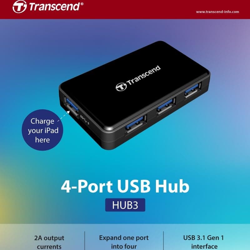 Transcend USB 3.0 4-Port Hub TS-HUB3K, Black - Thumbnail 8