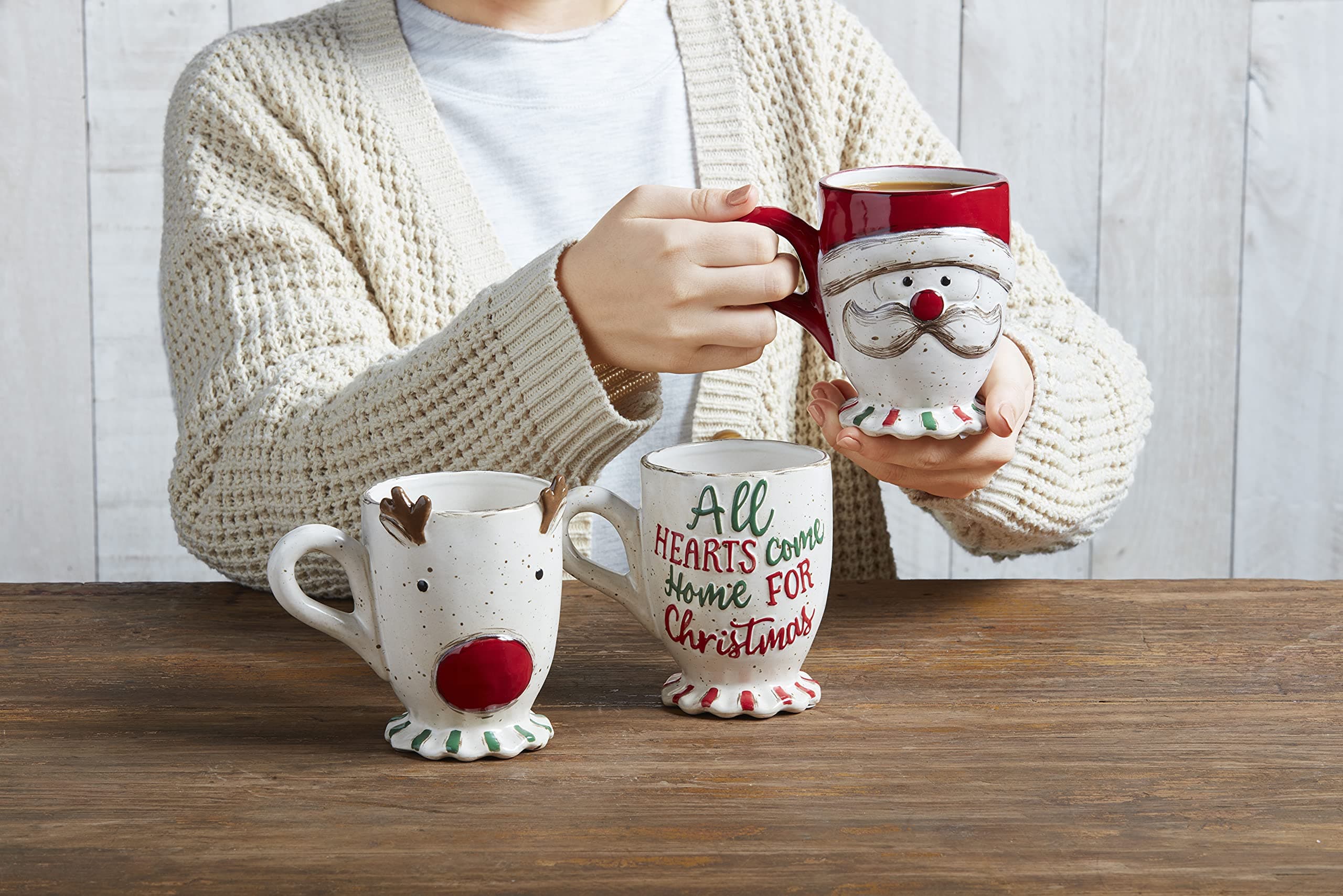 Mud Pie Farmhouse Christmas Pedestal Mug, Reindeer Farm, 16 oz - Thumbnail 3