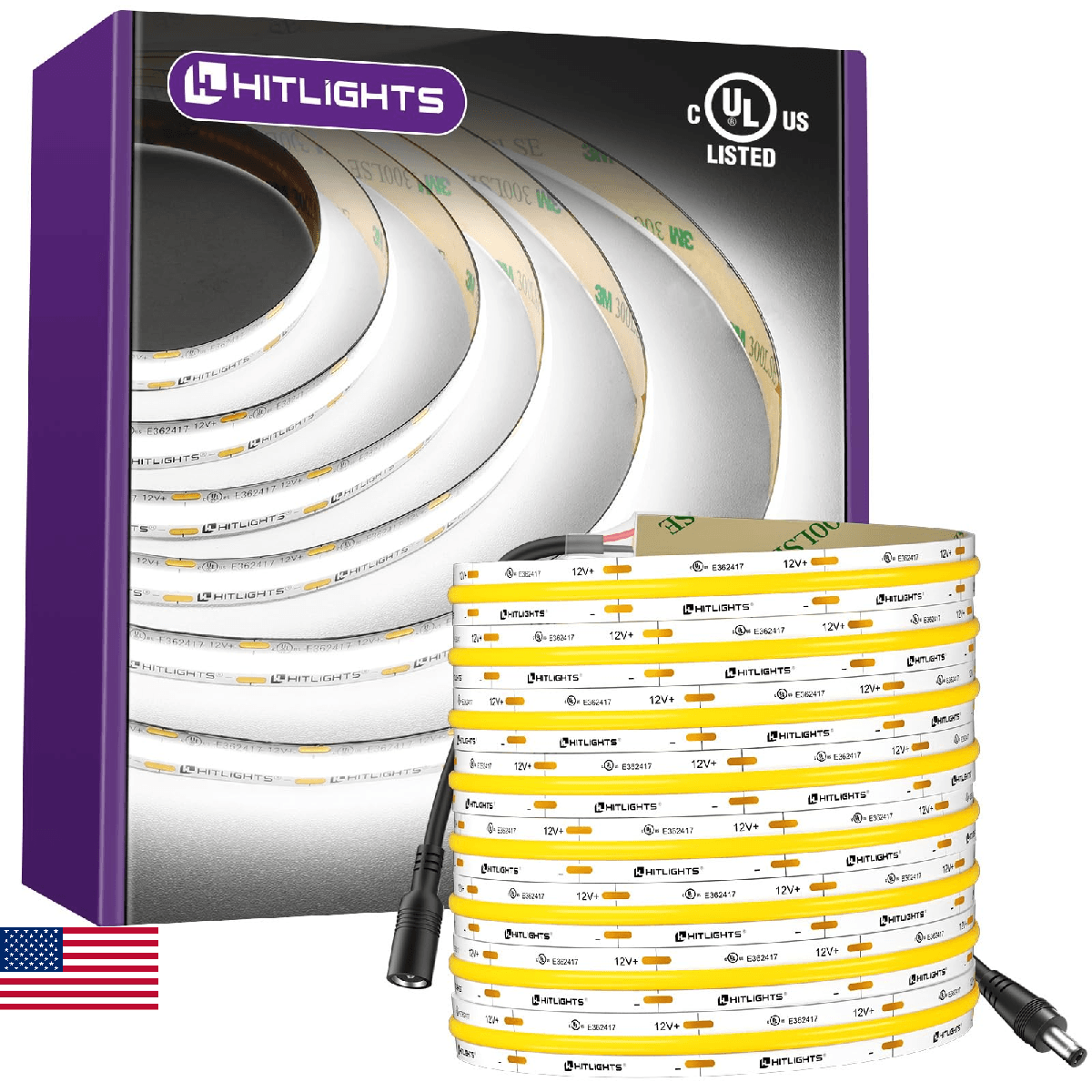 HitLights White COB LED Strip Lights 5000K 16.4ft 12V Tape Light 2640 LEDs 426 l - Image 1