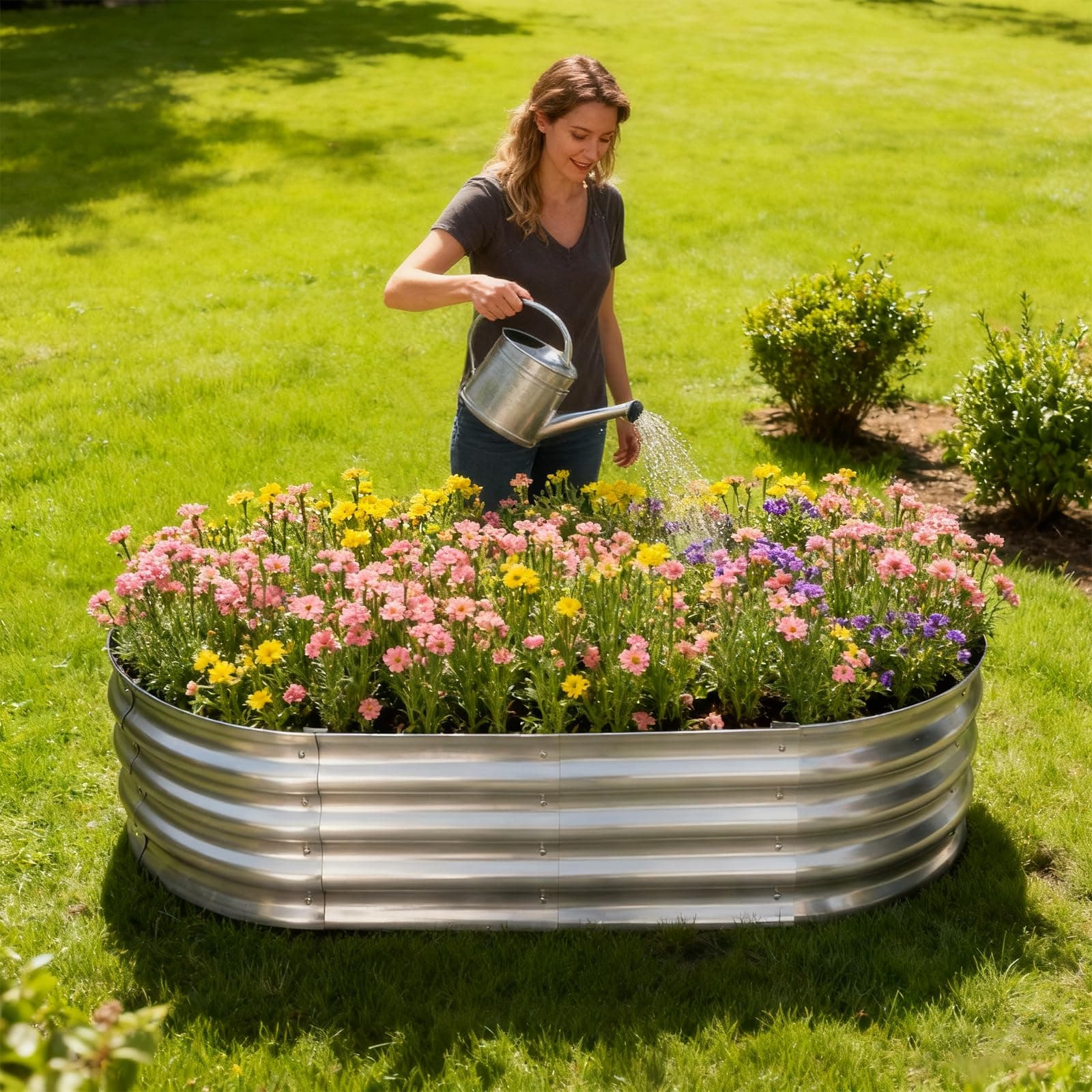 TATAANTY Galvanized Raised Garden Bed for Outdoor: 4X2X1ft Durable Metal Vegetab - Thumbnail 7