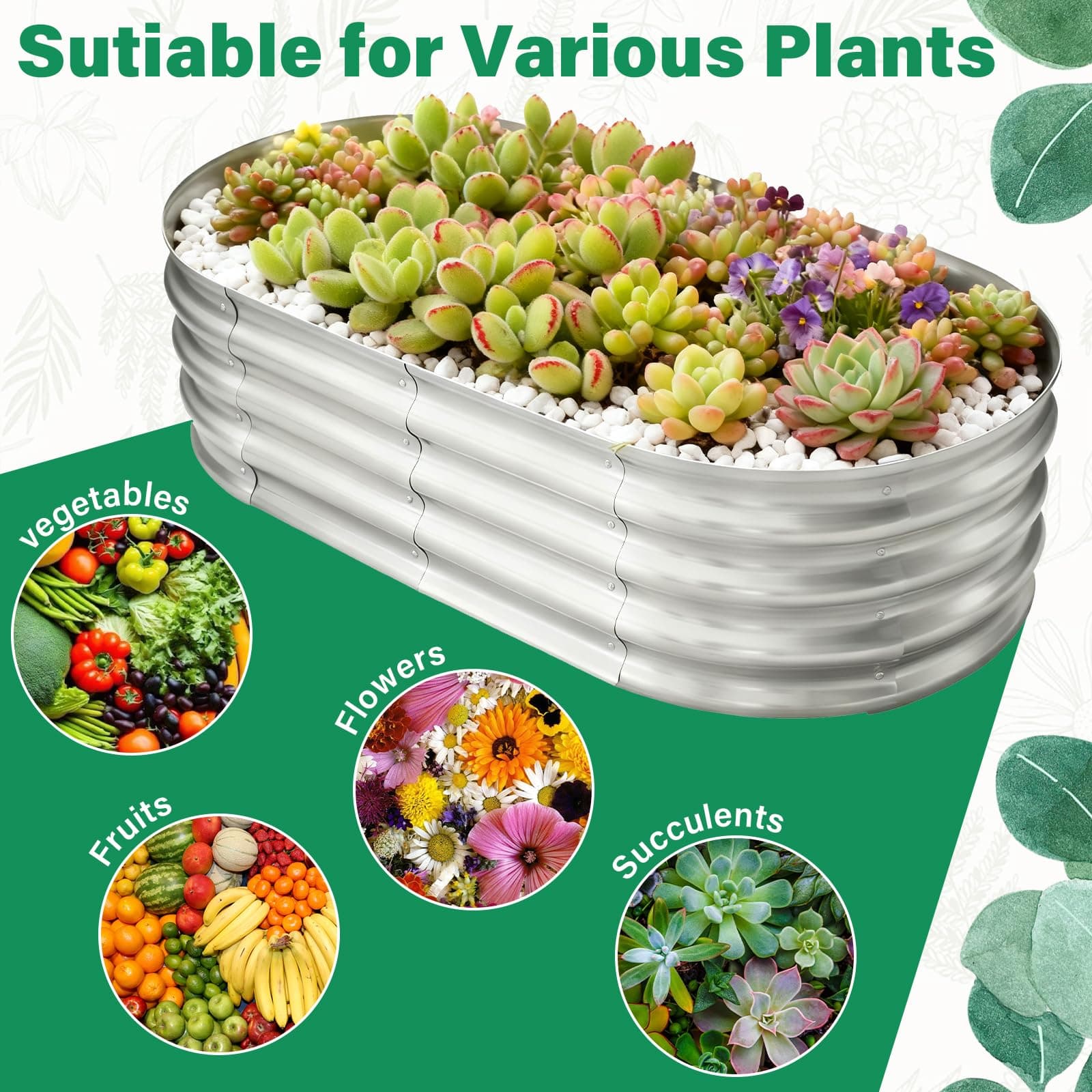 TATAANTY Galvanized Raised Garden Bed for Outdoor: 4X2X1ft Durable Metal Vegetab - Thumbnail 3