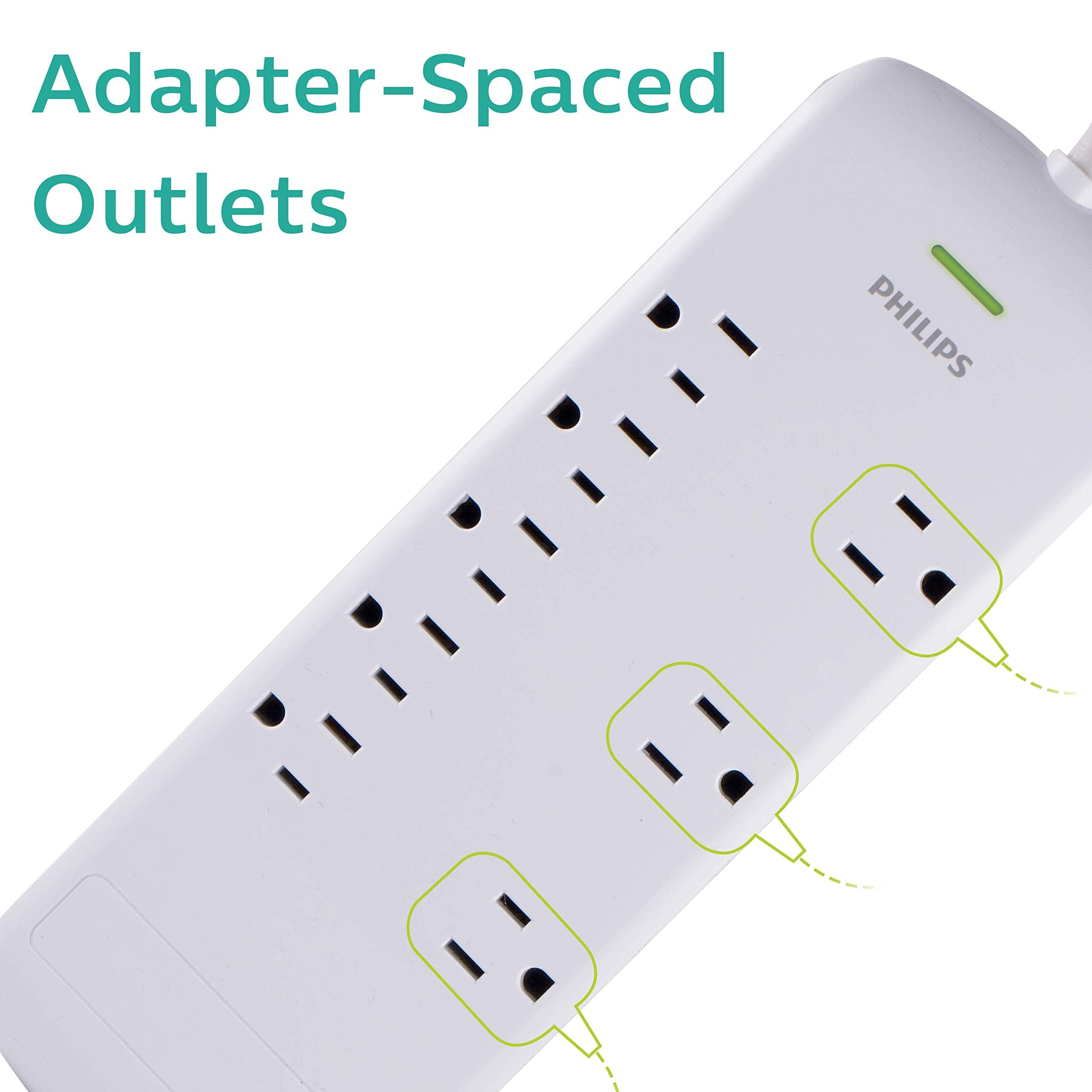 Philips 8 Outlet Power Strip Surge Protector, 8ft Extra-Long Power Cord, Flat Pl - Thumbnail 6