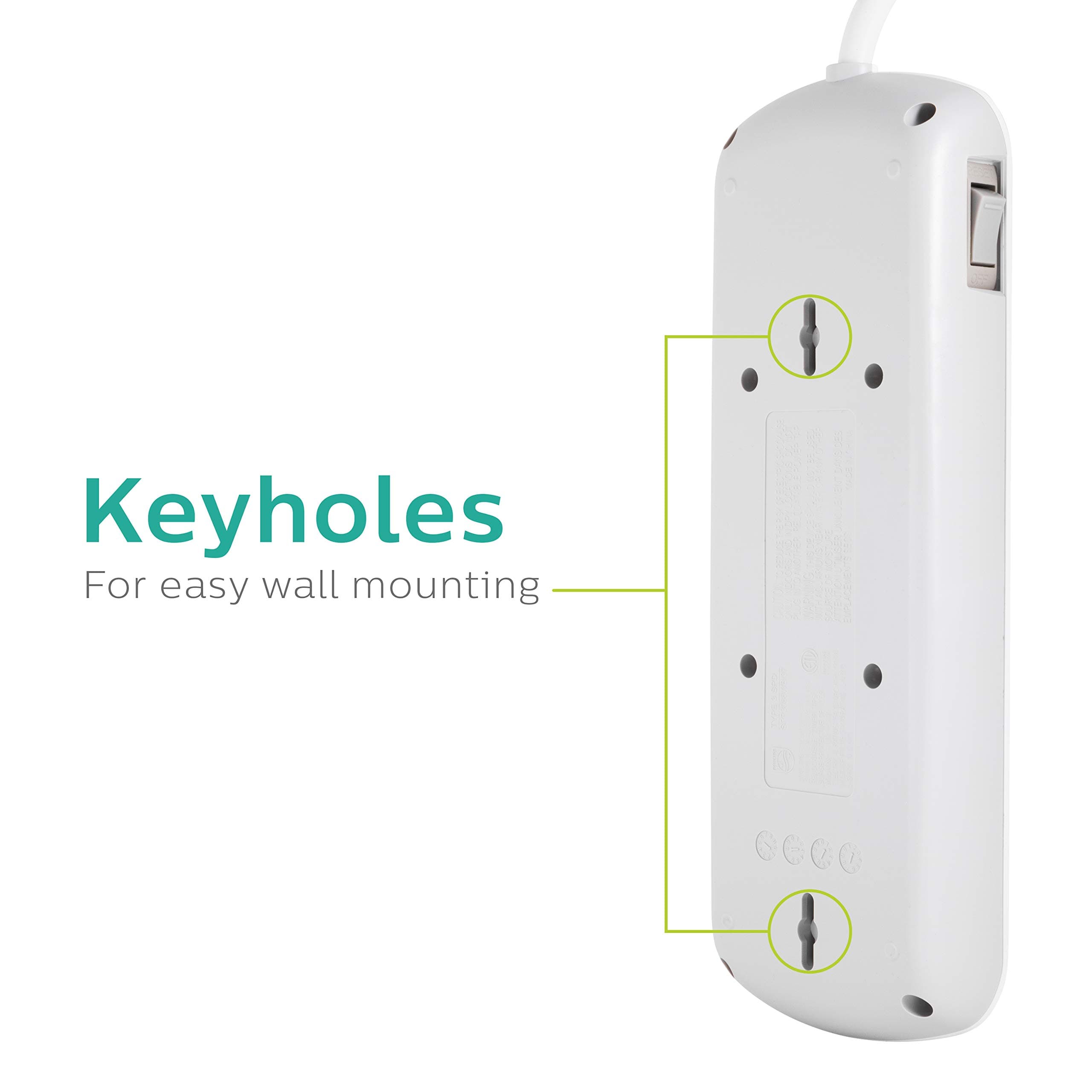 Philips 8 Outlet Power Strip Surge Protector, 8ft Extra-Long Power Cord, Flat Pl - Thumbnail 4