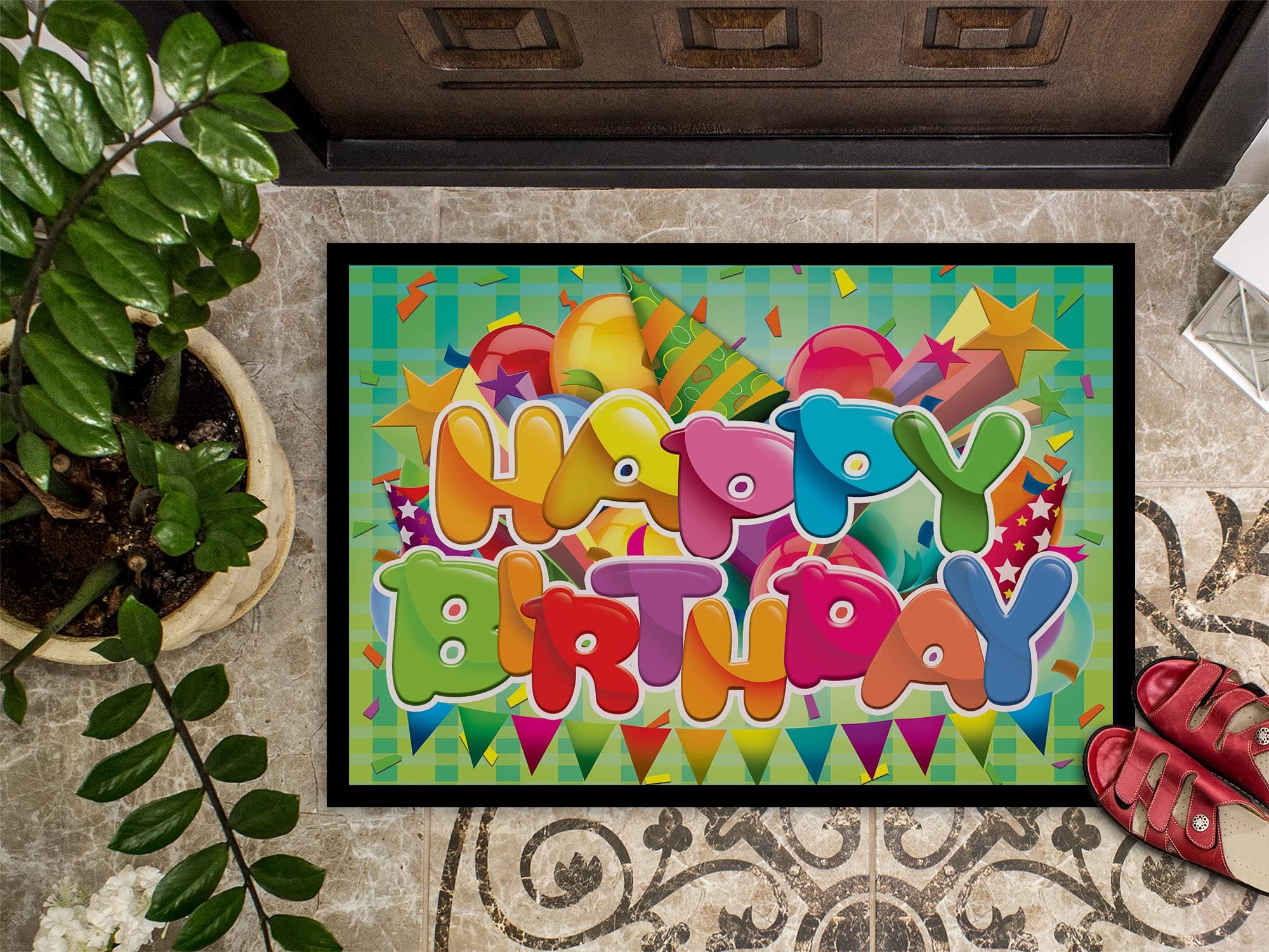 Caroline's Treasures APH8872MAT Happy Birthday Doormat 18x27 Front Door Mat Indo - Thumbnail 3