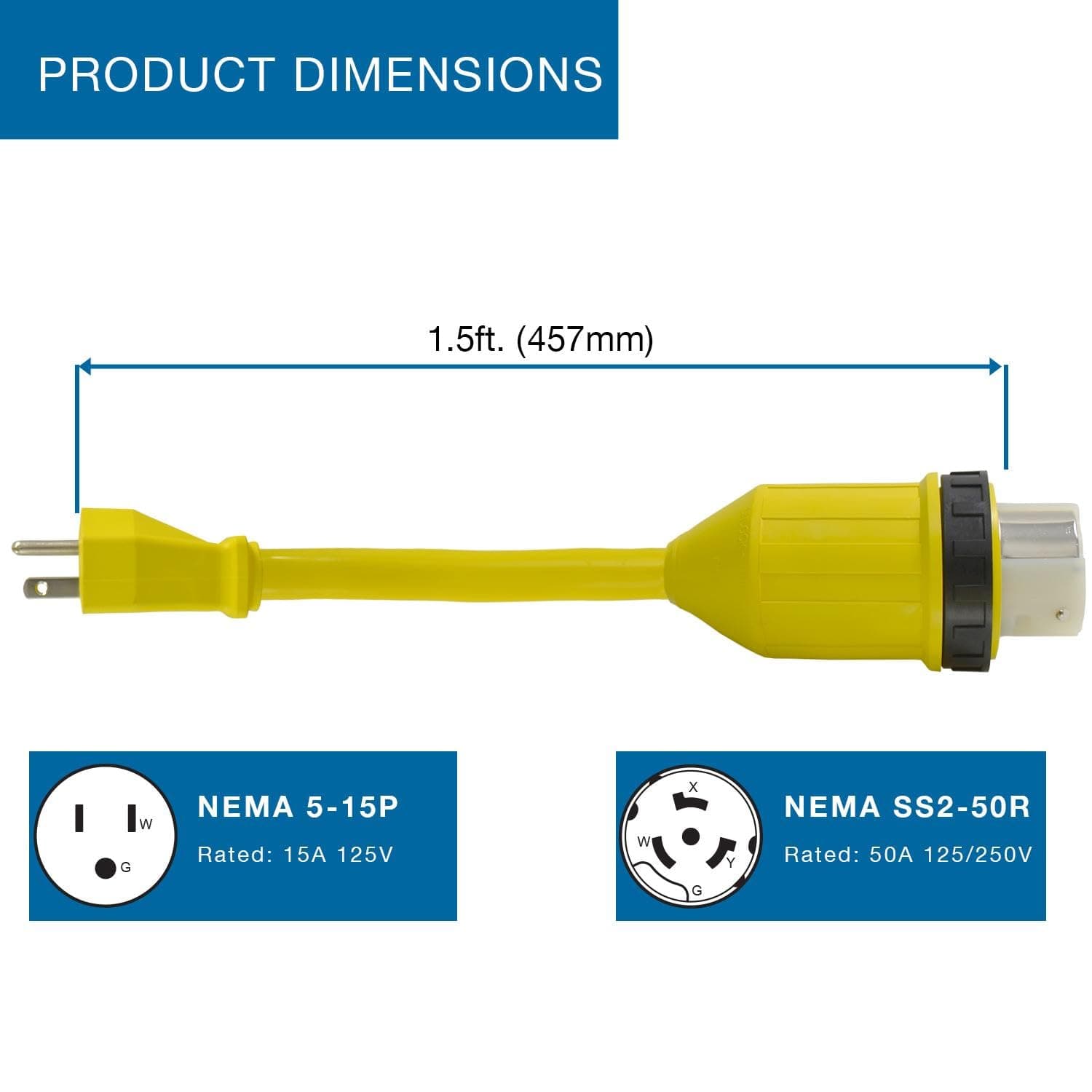 Conntek 14222 RV 1.5-Foot Pigtail Adapter Power Cord 15 Amp Male Plug To 50 Amp - Thumbnail 4