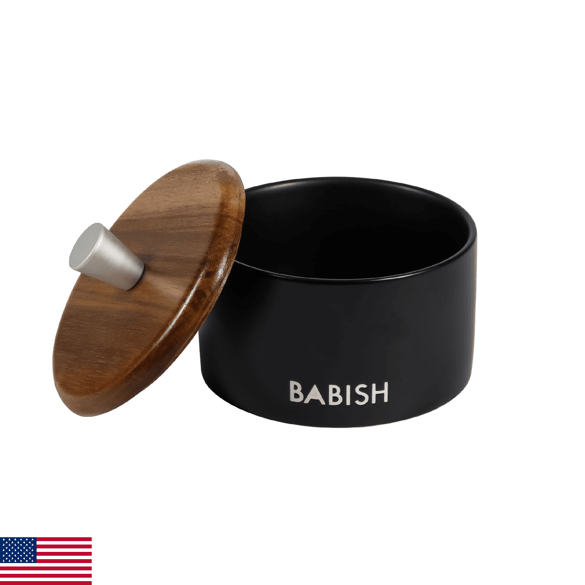 Babish Stoneware Salt Cellar with Wood Lid 4x3.5 inches - Image 1