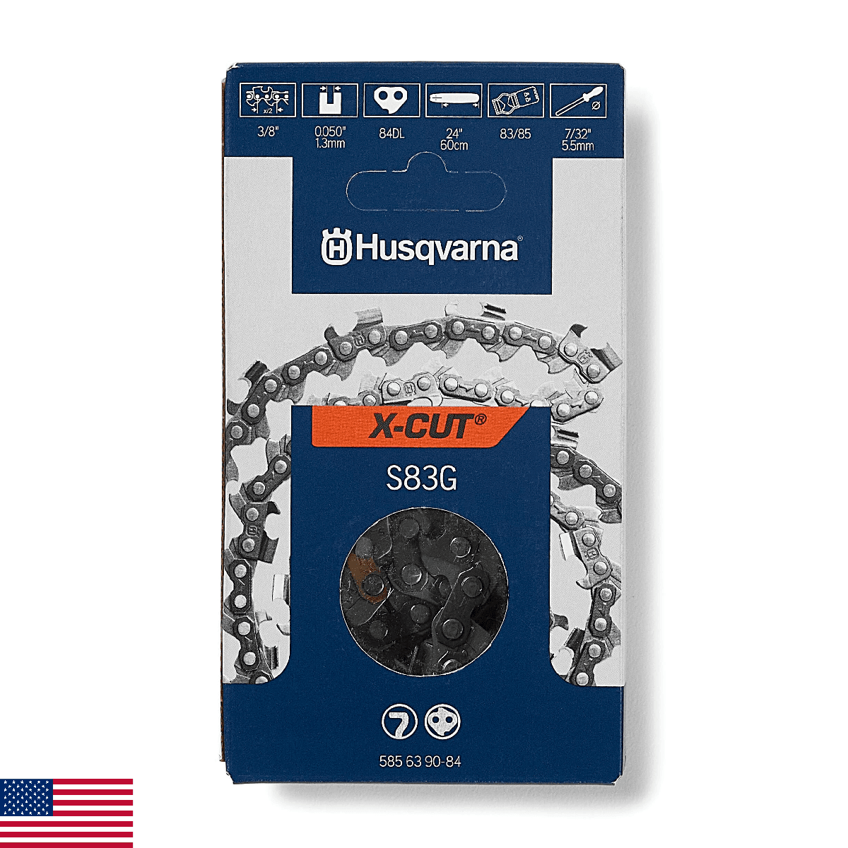 Husqvarna X-Cut S83G 24 Inch Semi Chisel Chainsaw Chain, 3/8" Pitch, .050 Gauge - Image 1