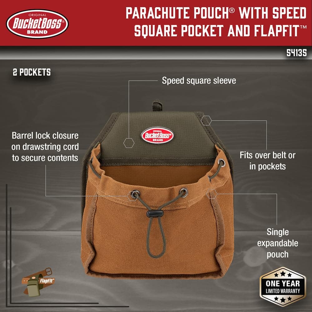 Bucket Boss Parachute Pouch with Speed Square Pocket and Flap Fit in Brown, 5413 - Thumbnail 2