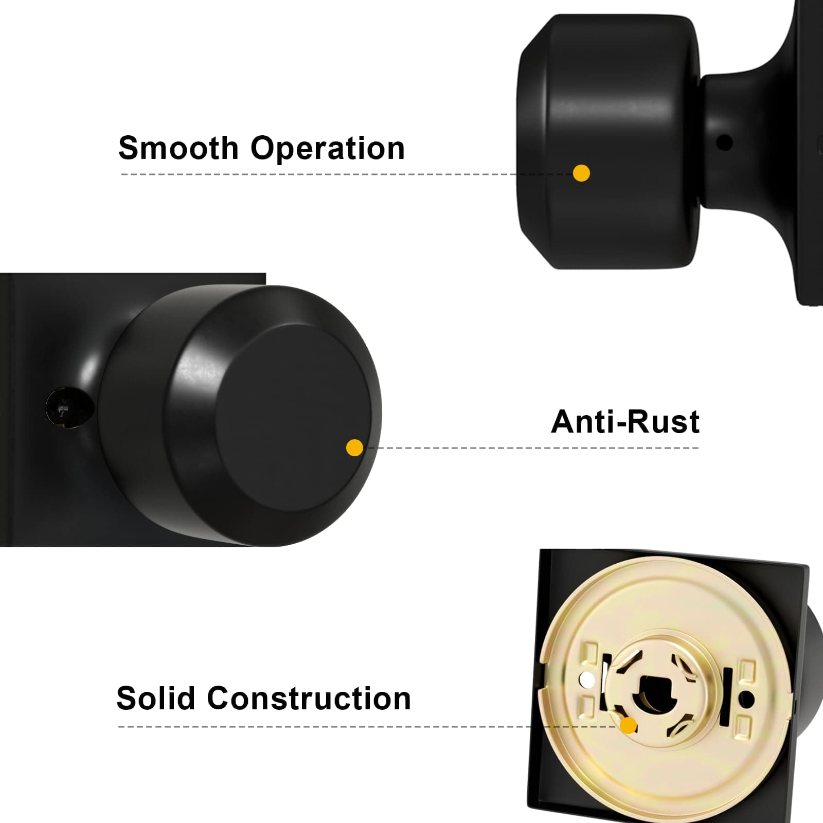Goldenwarm Matte Black Closet Door Knobs, Passage Door Knobs, Black Door Knob In - Thumbnail 4